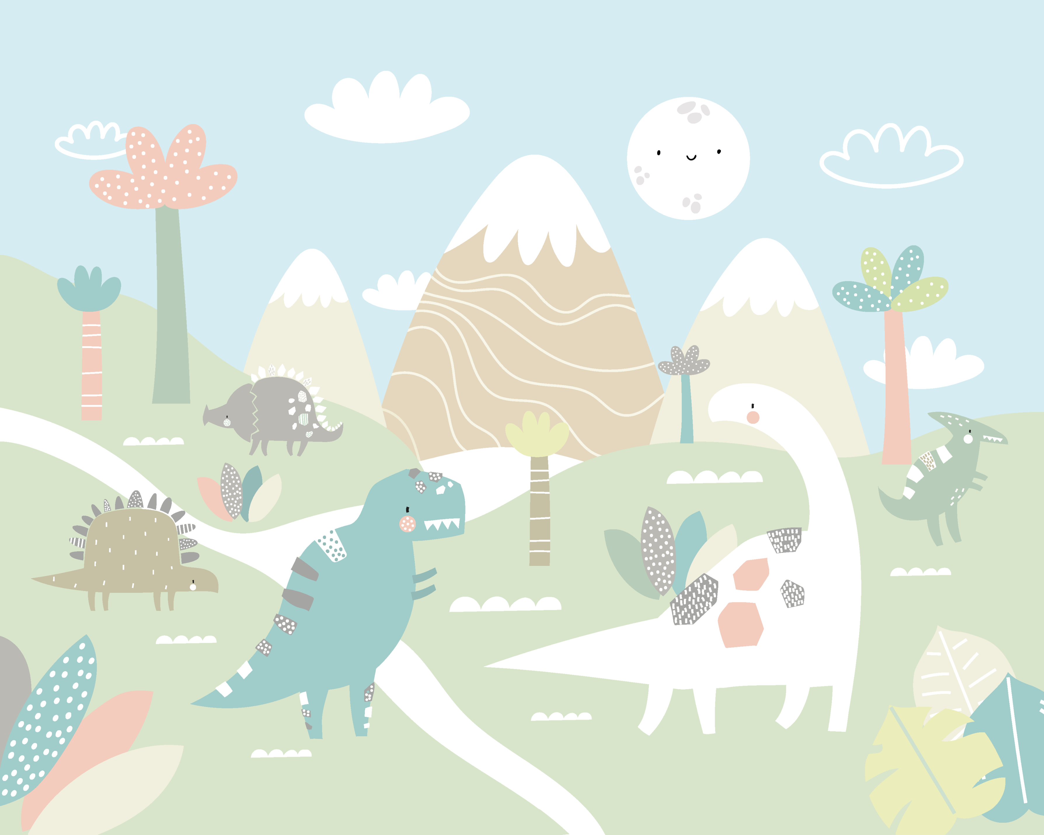 Origin Murals Dinosaur Land Pastel Wall Mural - 3 x 2.4m