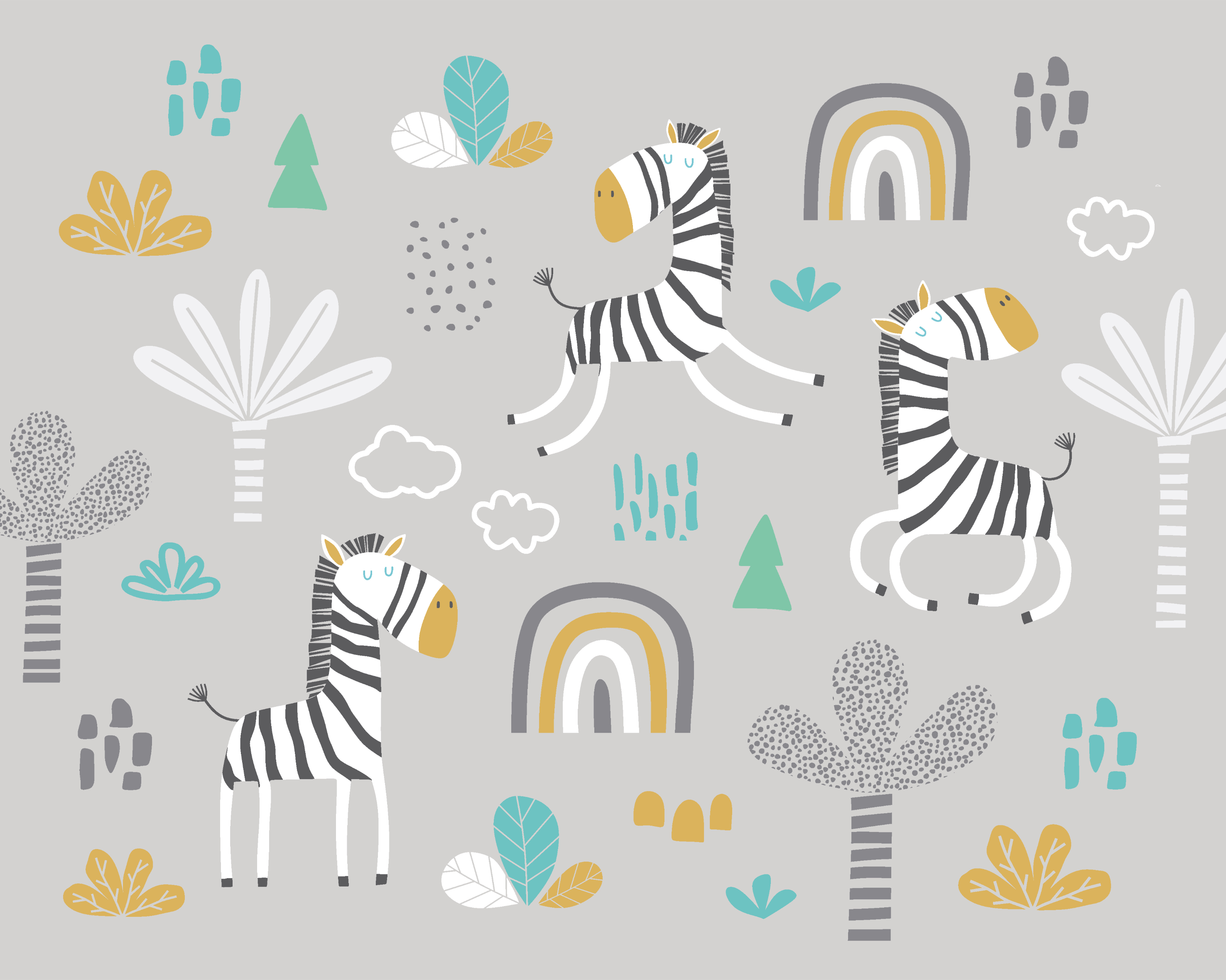 Origin Murals Dancing Zebras Grey Wall Mural - 3 x 2.4m