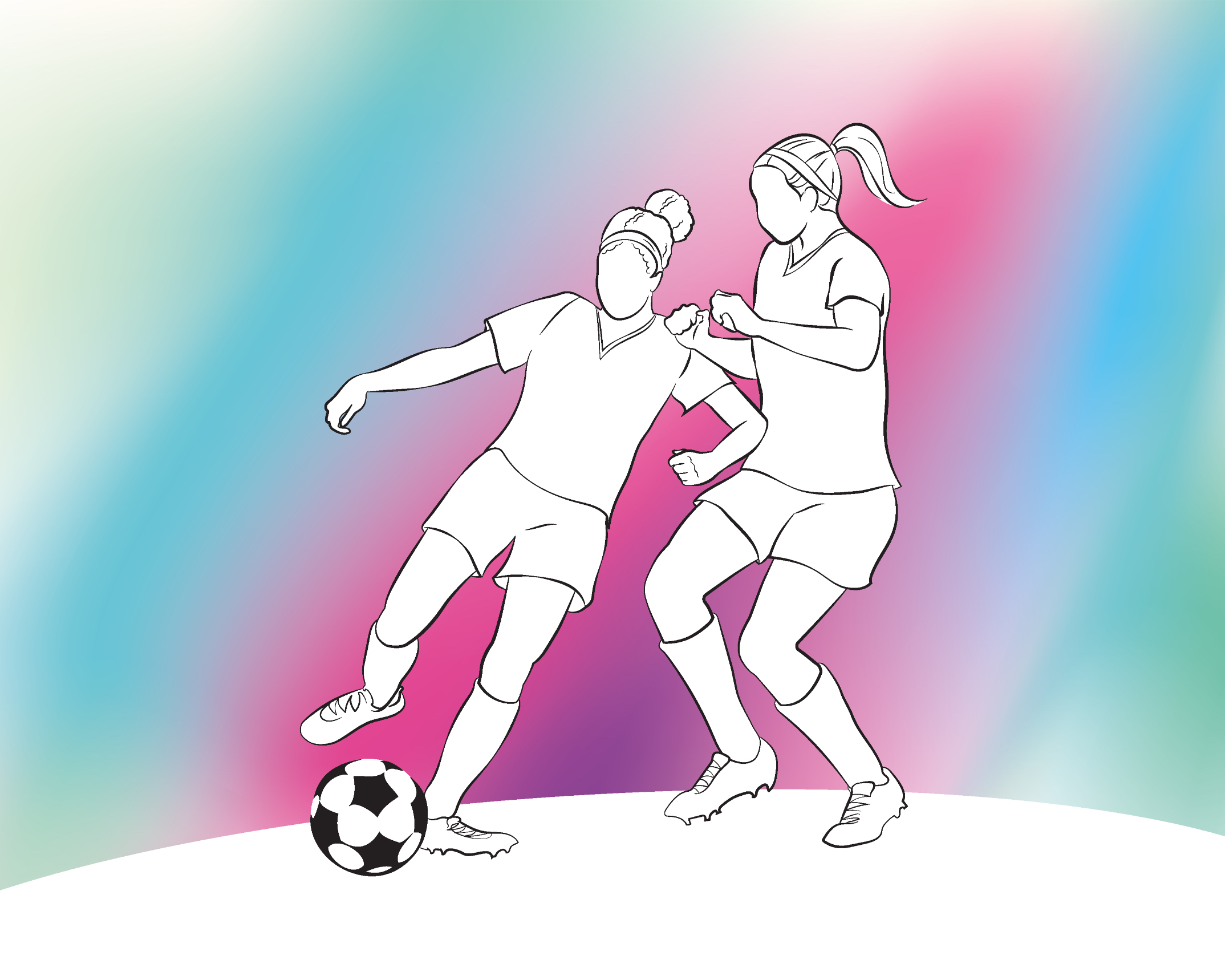 Origin Murals Girls Playing Football Blue & Pink Wall Mural - 3 x 2.4m