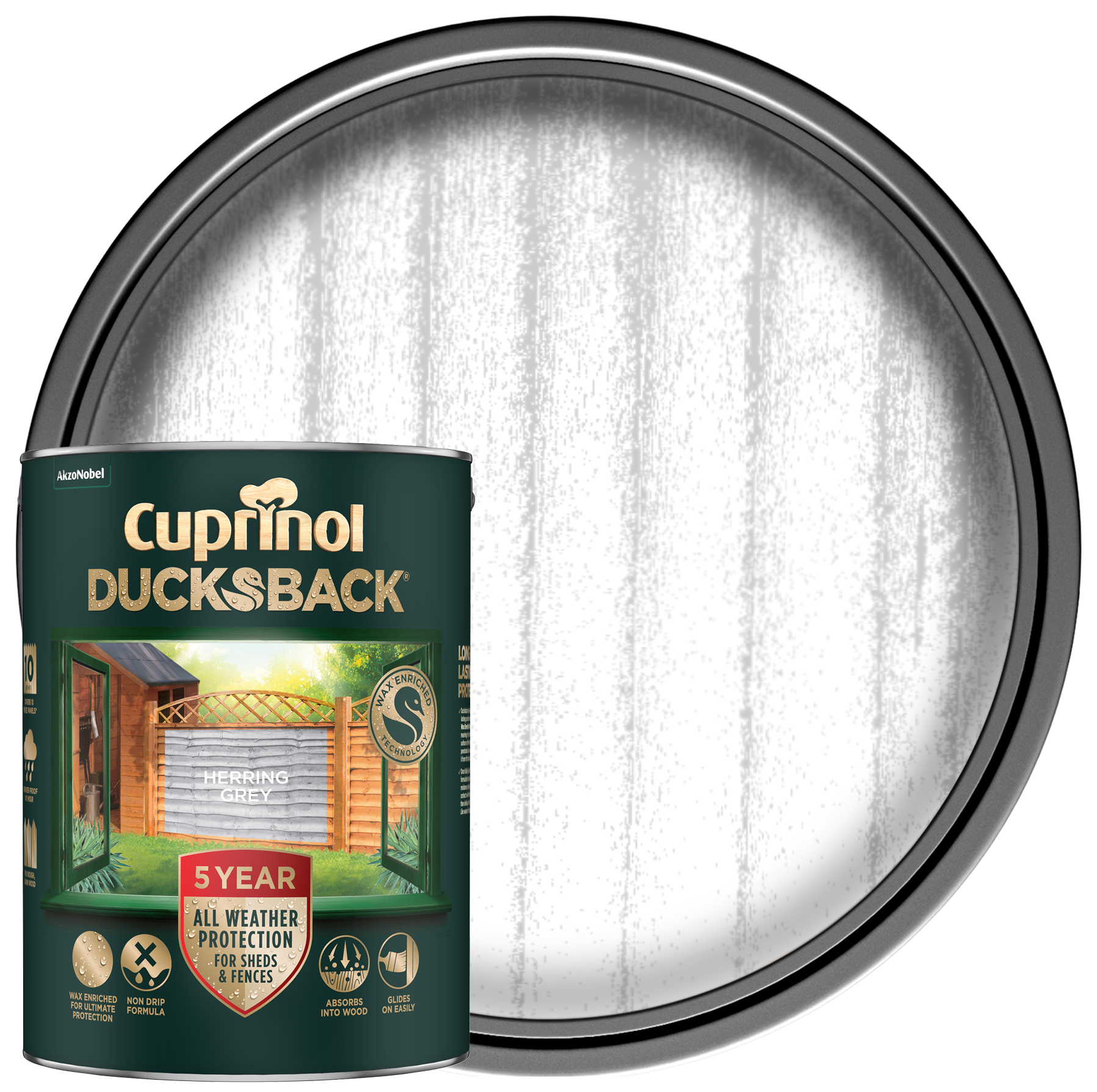 Image of Cuprinol 5 Year Ducksback Matt Shed & Fence Treatment - Herring Grey - 5L