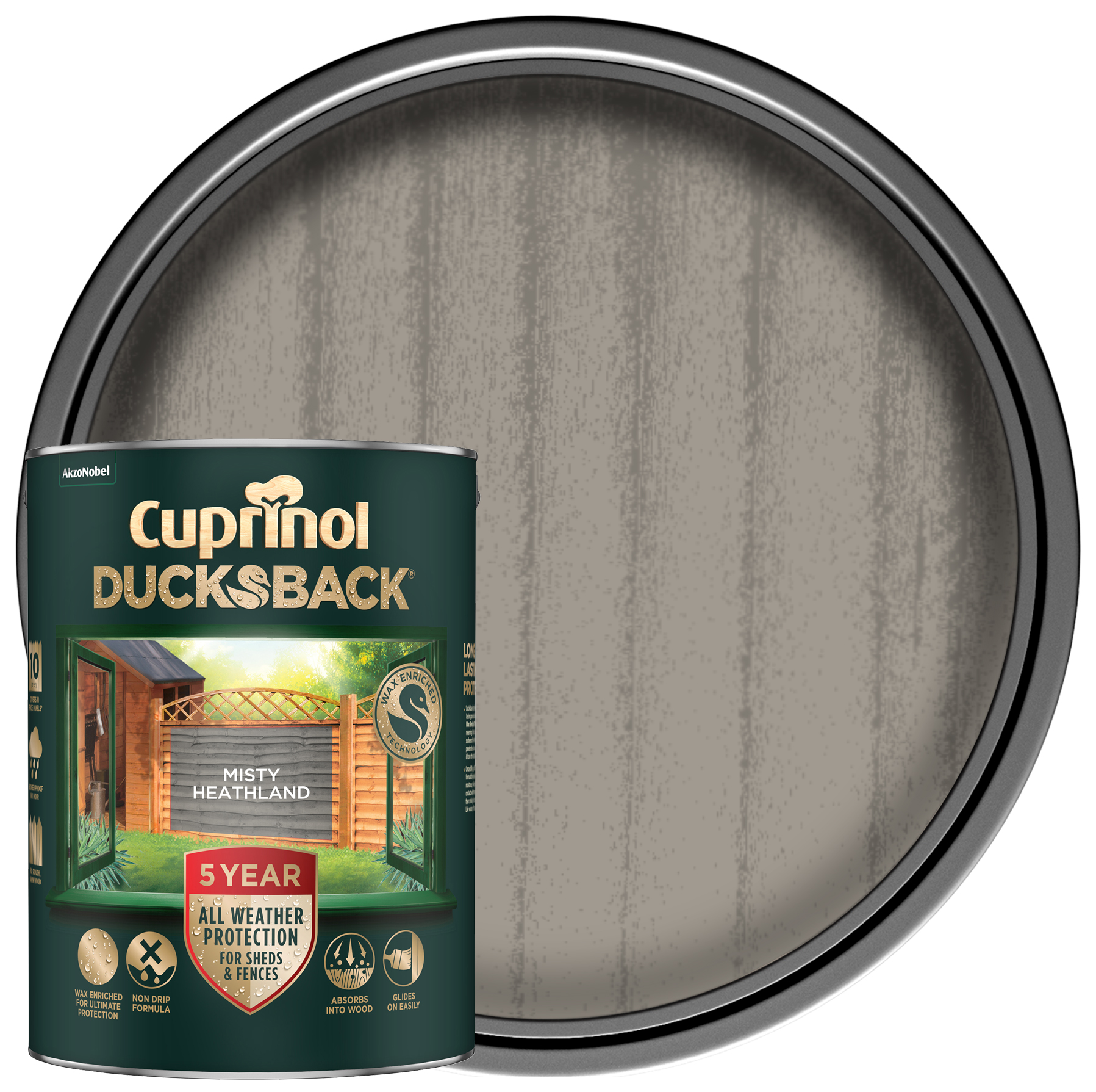 Image of Cuprinol 5 Year Ducksback Matt Shed & Fence Treatment - Misty Healthland - 5L