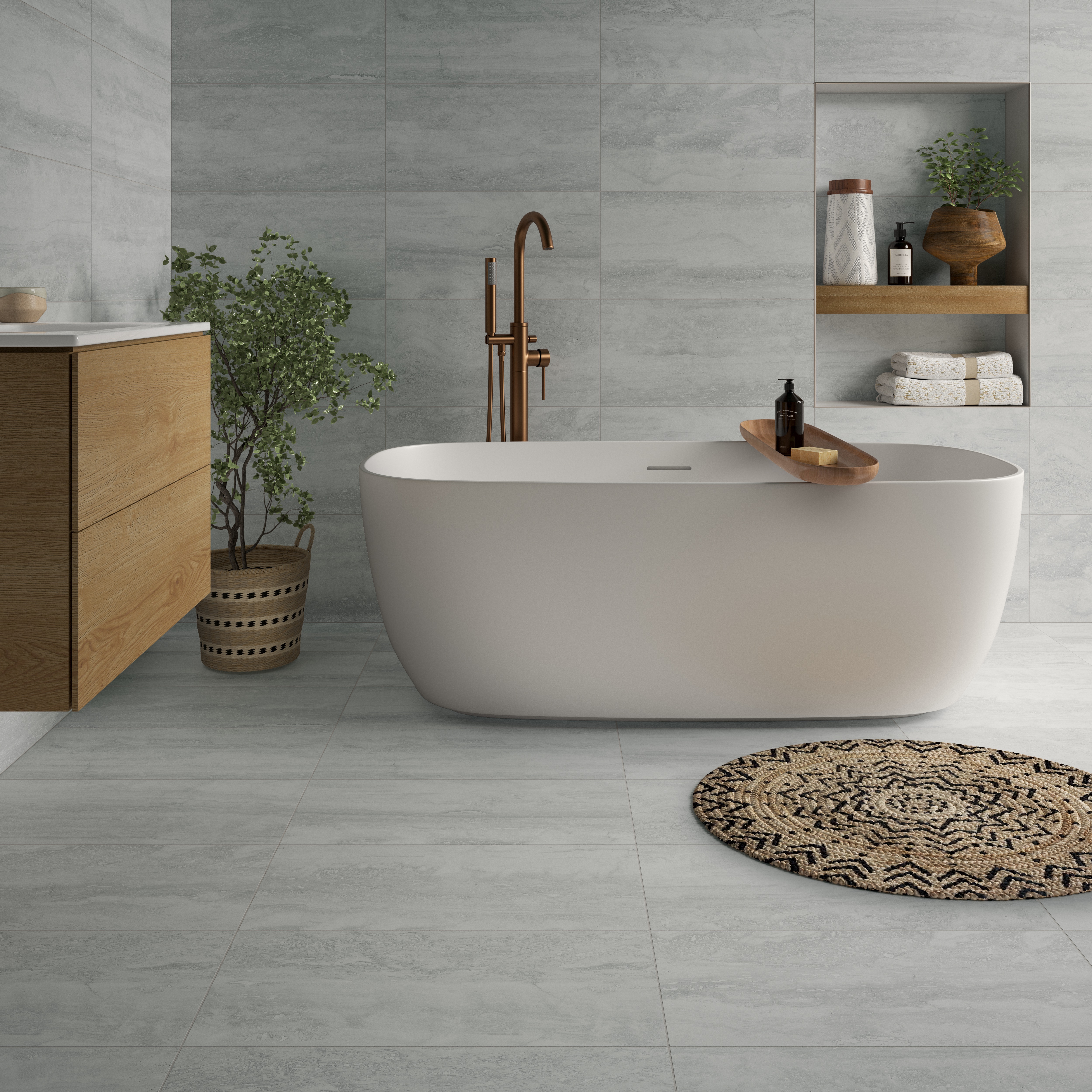 Image of Wickes Everest Ash Porcelain Wall & Floor Tile - 600 x 300mm