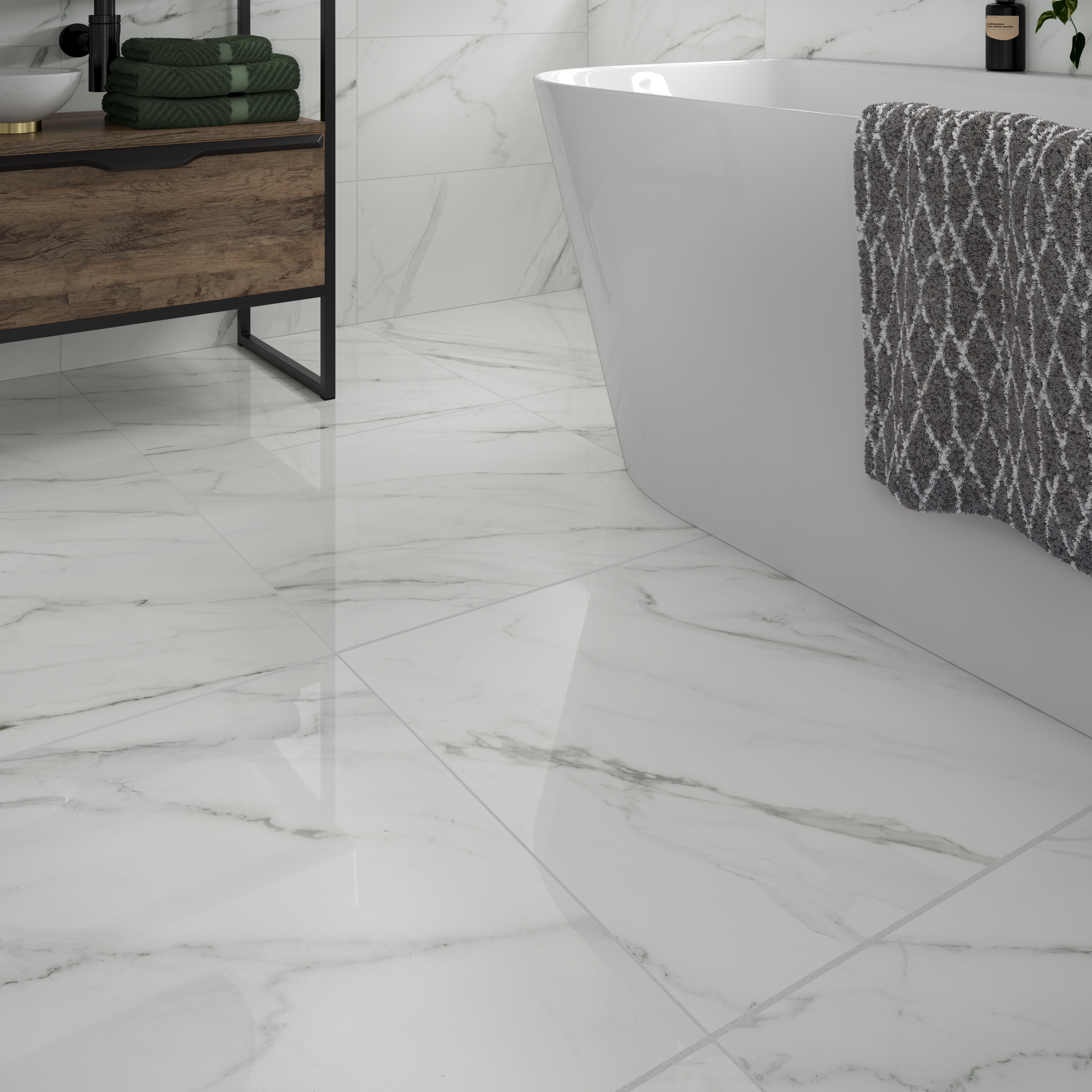 Image of Wickes Calacatta Charm Polished Porcelain Wall & Floor Tile - 600 x 600mm