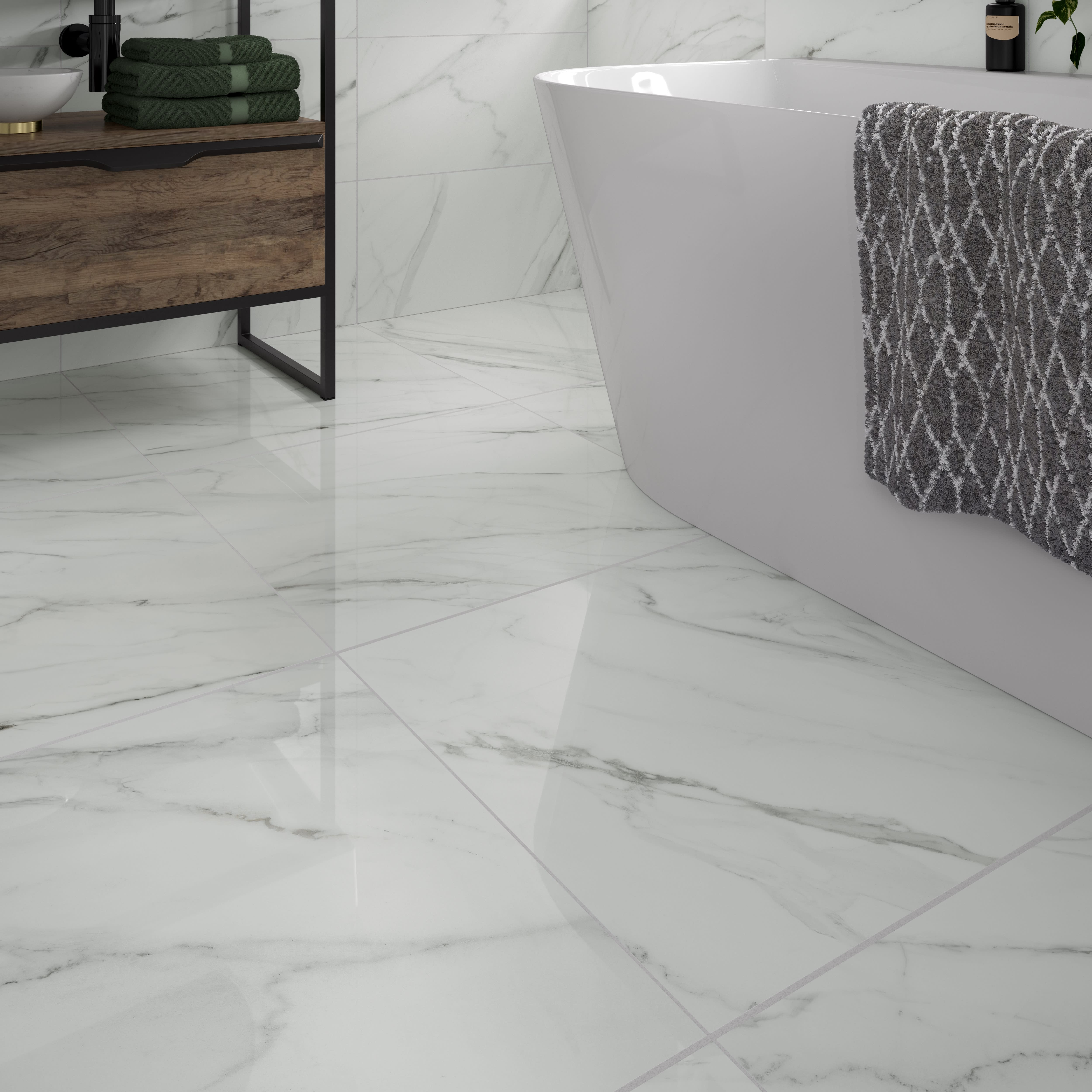 Wickes Calacatta Charm Polished Porcelain Wall & Floor Tile - 600 x ...