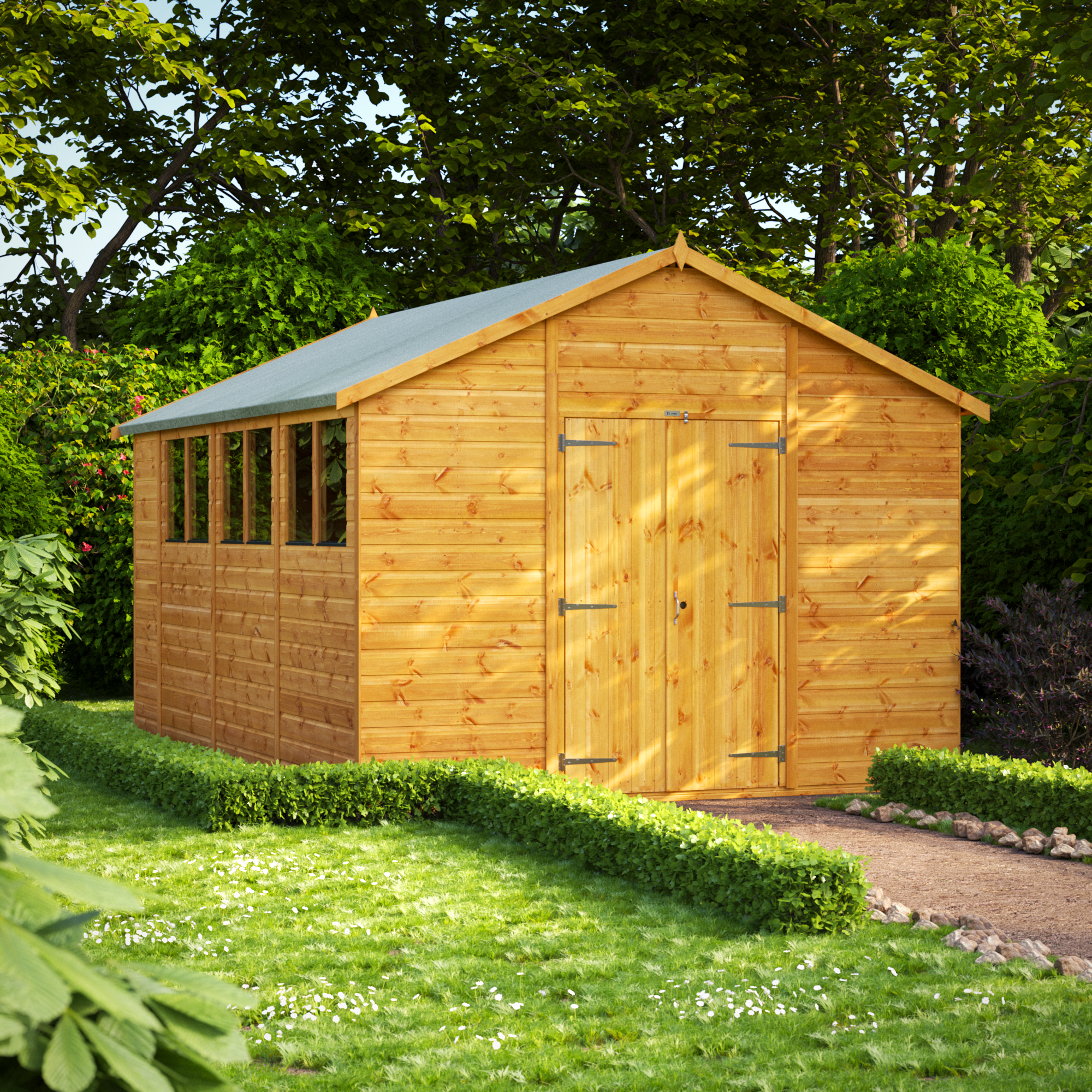 Powersheds Double Door Apex Shiplap Dip Treated Shed - 14 x 10ft