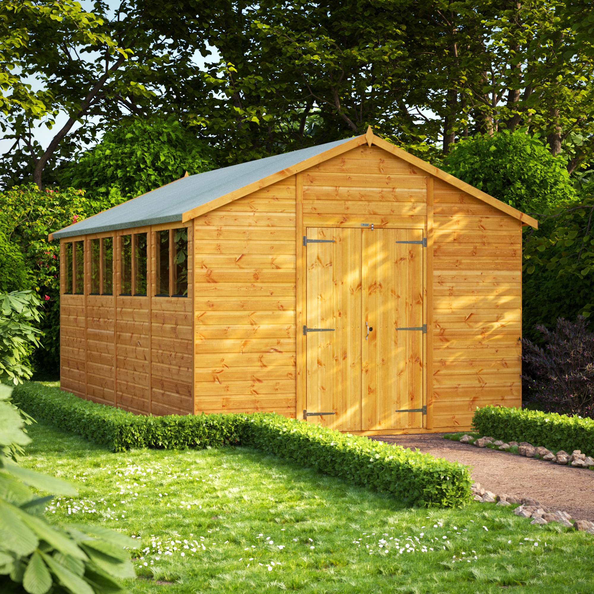 Powersheds Double Door Apex Shiplap Dip Treated Shed - 16 x 10ft