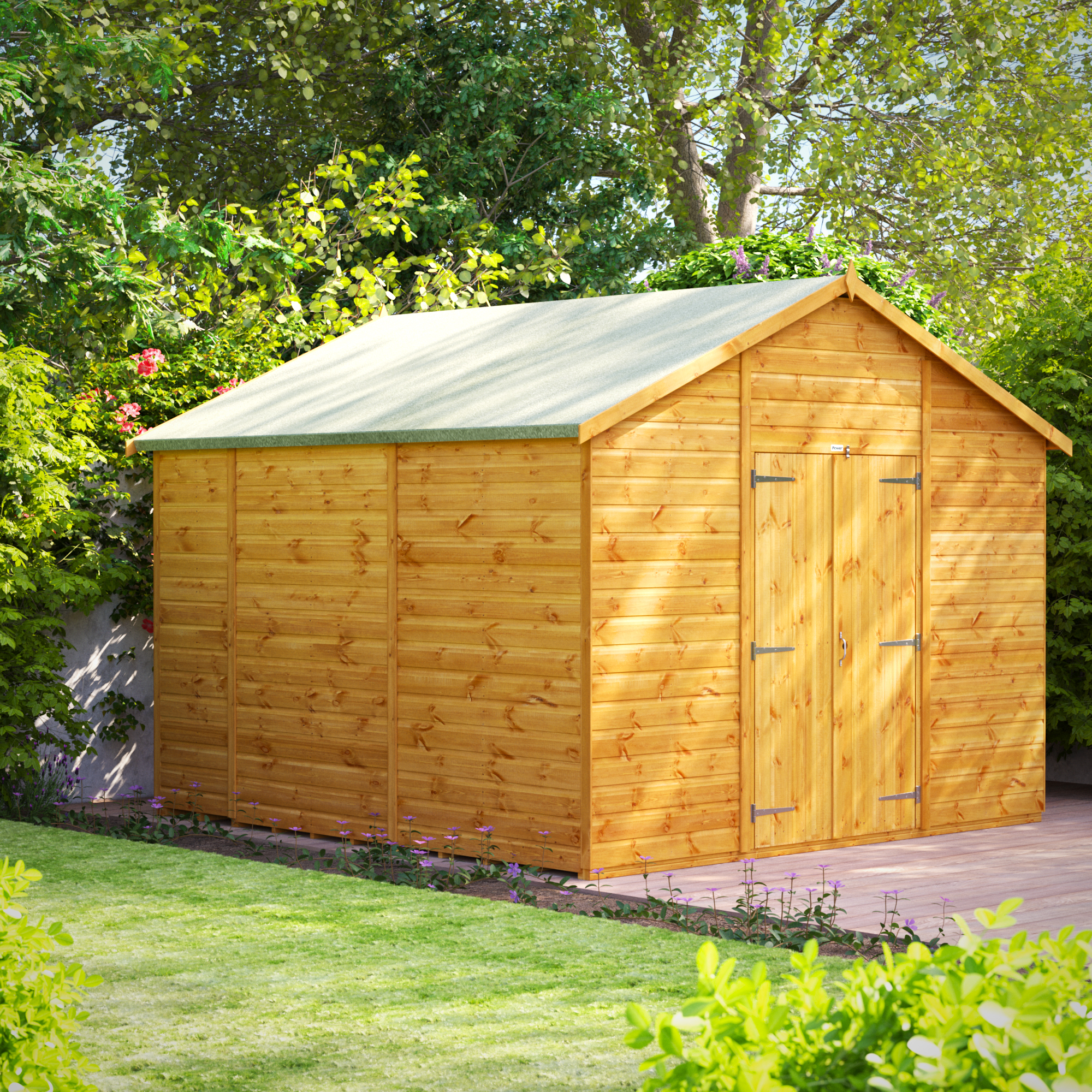 Powersheds Double Door Apex Shiplap Dip Treated Windowless Shed - 10 x 10ft