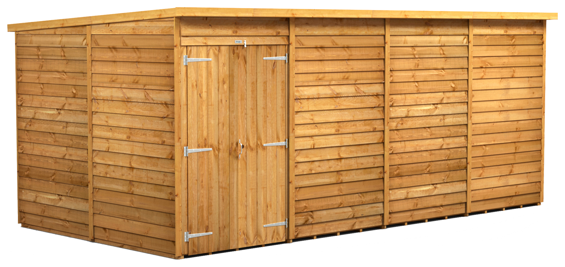 Powersheds Double Door Pent Overlap Dip Treated Windowless Shed - 16 x 8ft