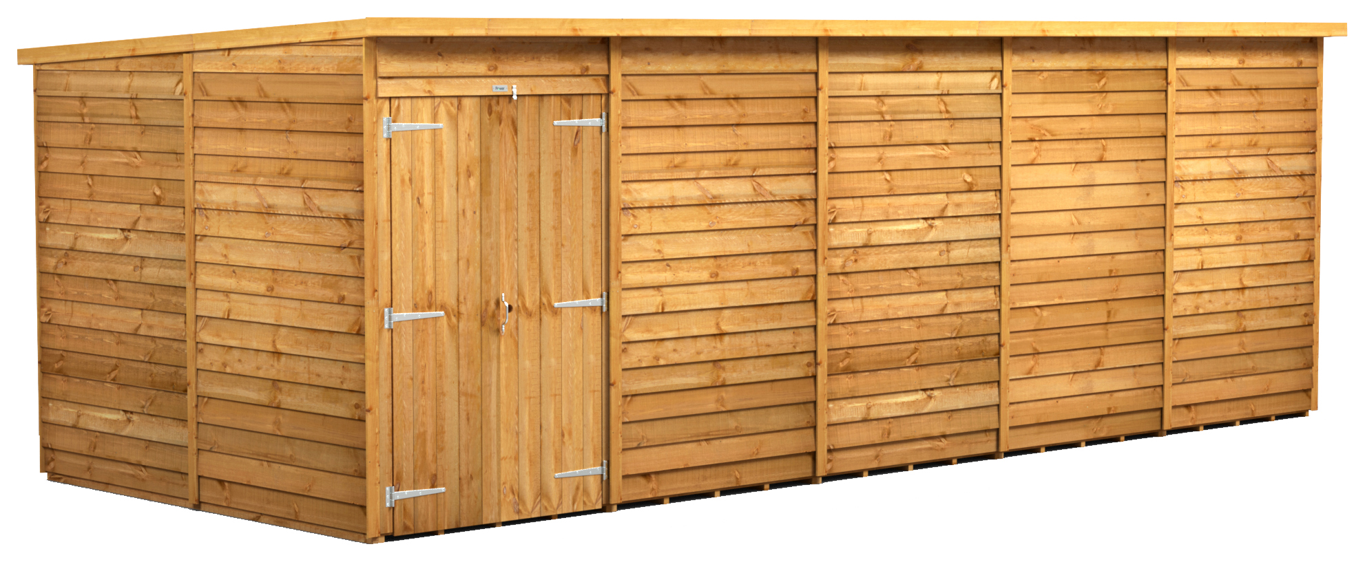 Powersheds Double Door Pent Overlap Dip Treated Windowless Shed - 20 x 8ft