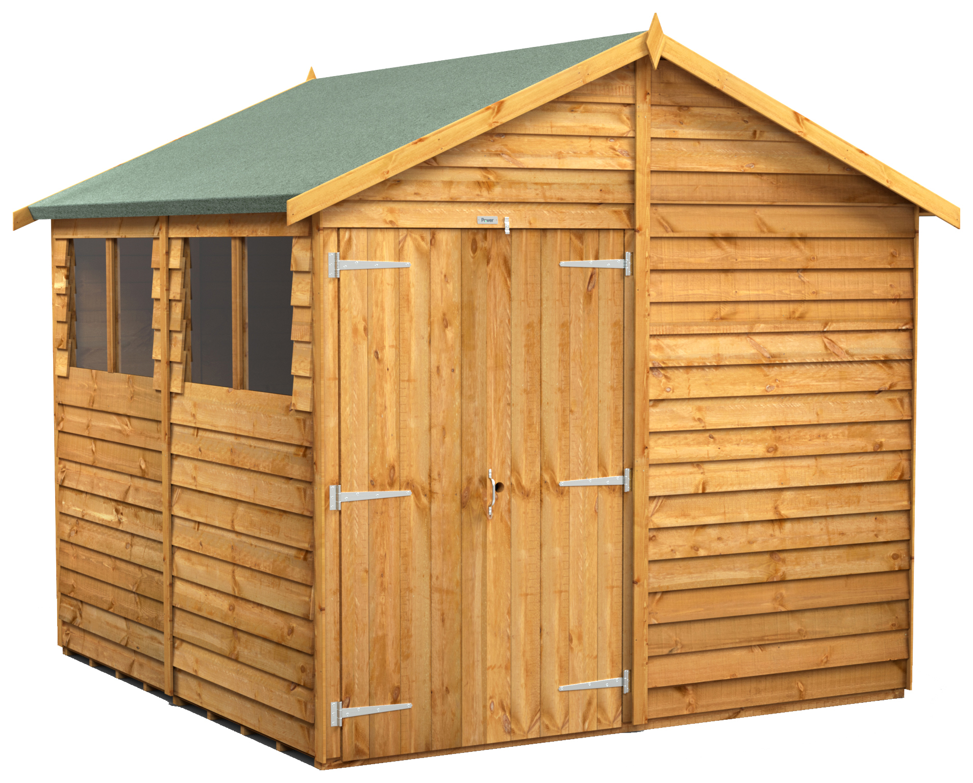 Powersheds Double Door Apex Overlap Dip Treated Shed - 8 x 8ft