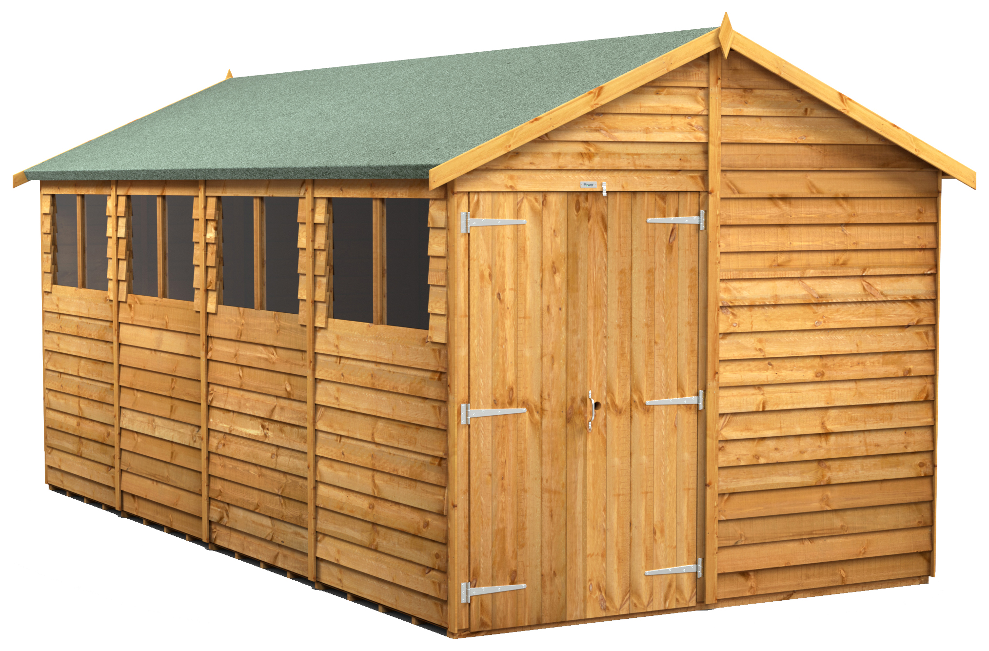 Powersheds Double Door Apex Overlap Dip Treated Shed - 16 x 8ft