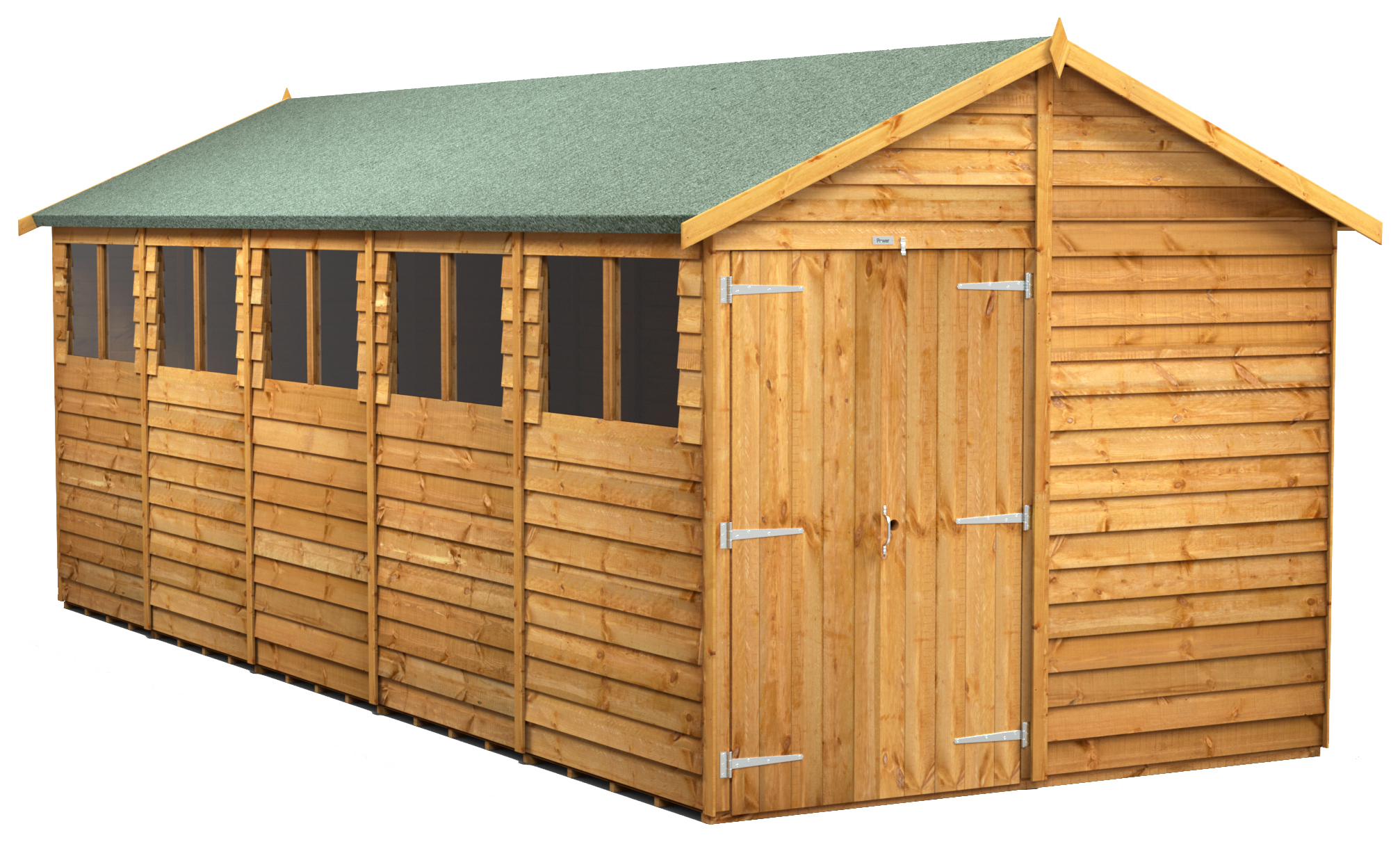 Power Sheds Double Door Apex Overlap Dip Treated Shed - 20 x 8ft