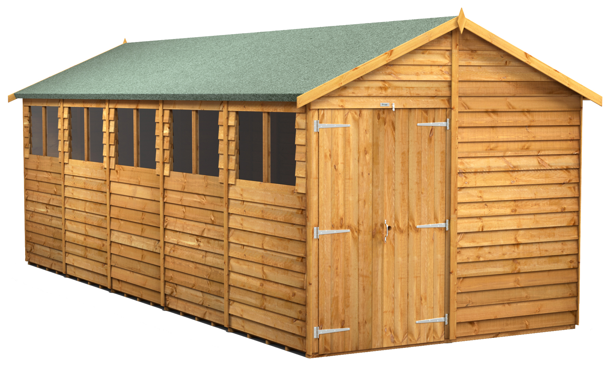 Powersheds Double Door Apex Overlap Dip Treated Shed - 20 x 8ft