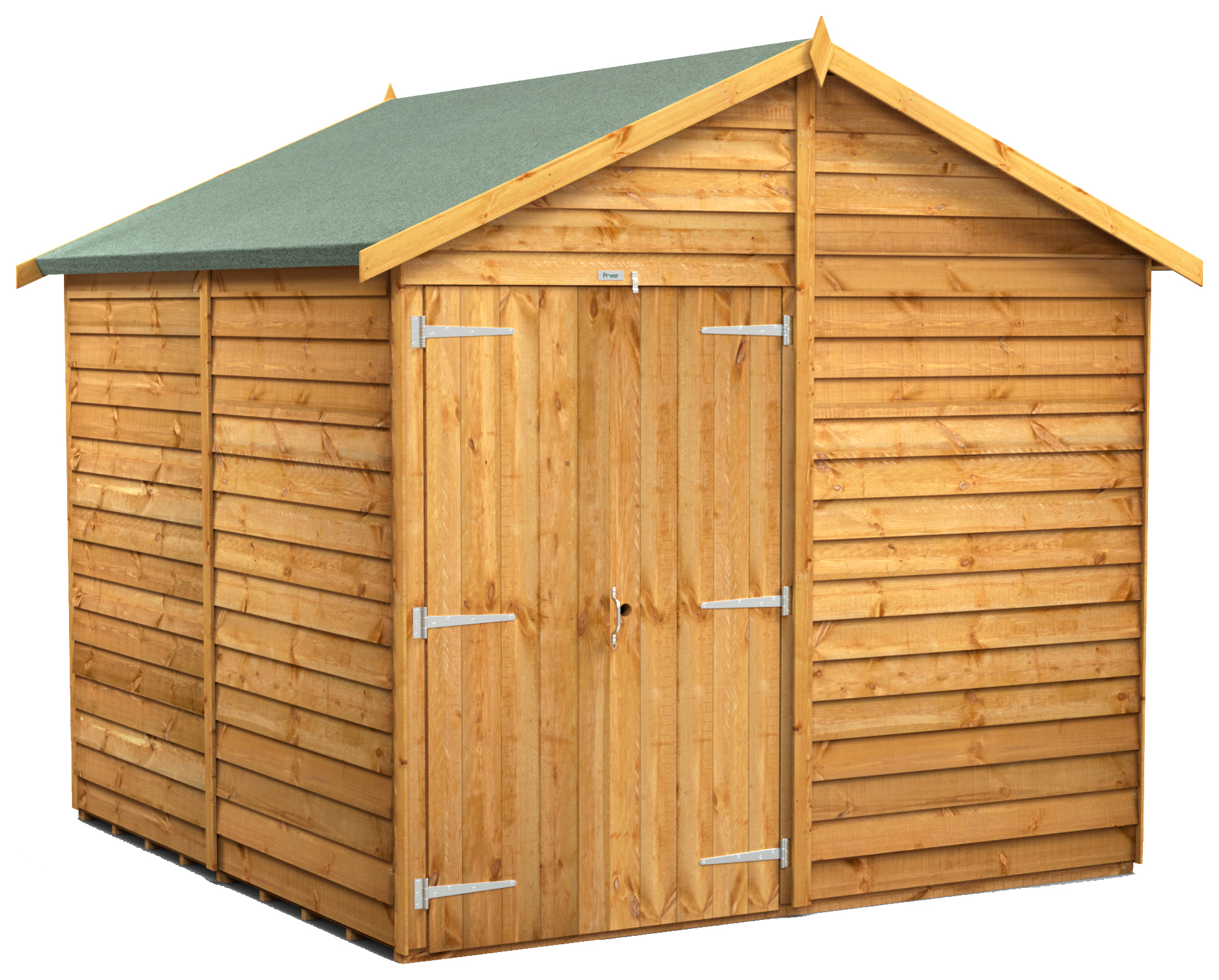 Power Sheds Double Door Apex Overlap Dip Treated Windowless Shed - 8 x 8ft