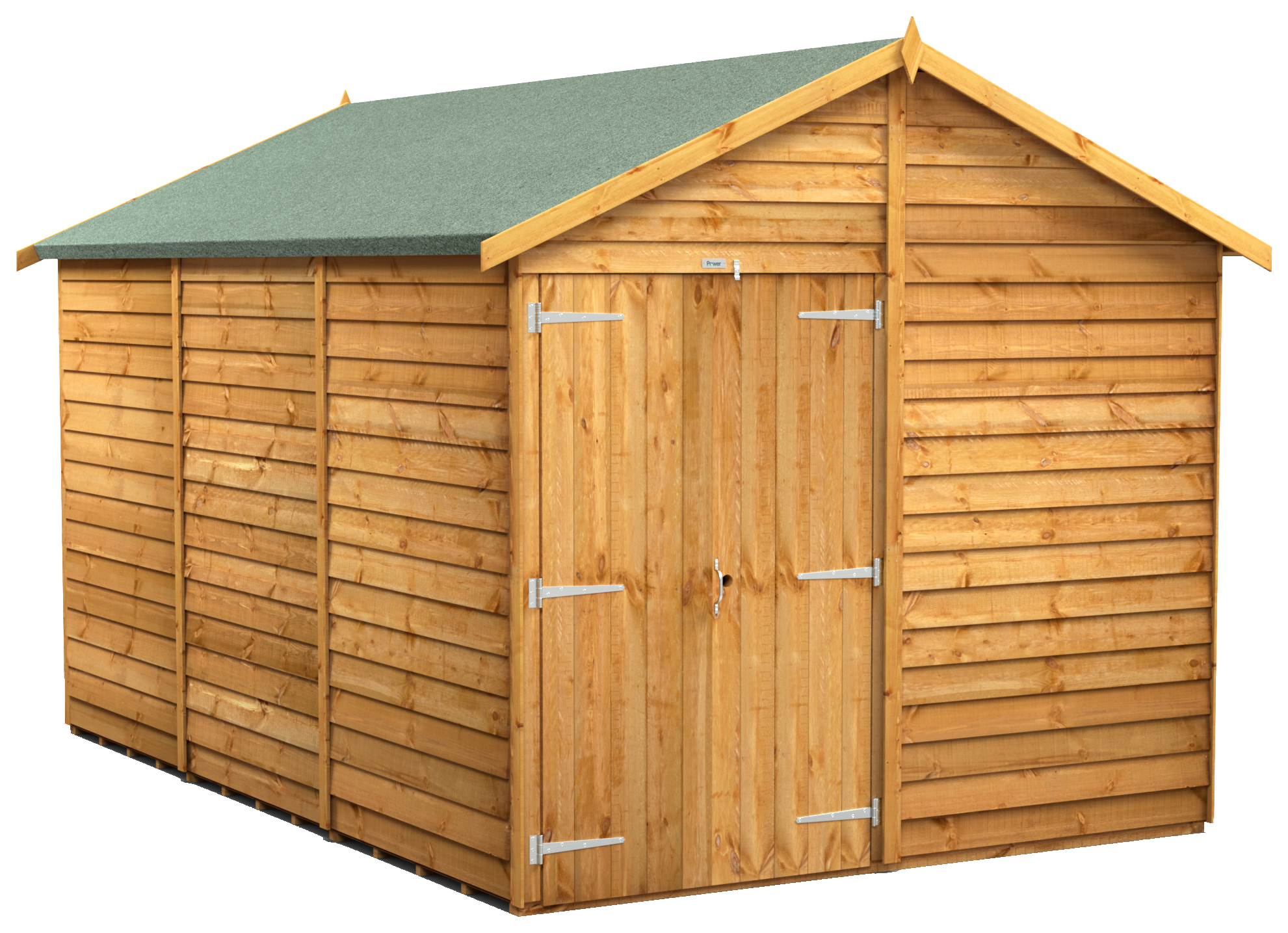 Powersheds Double Door Apex Overlap Dip Treated Windowless Shed - 12 x 8ft