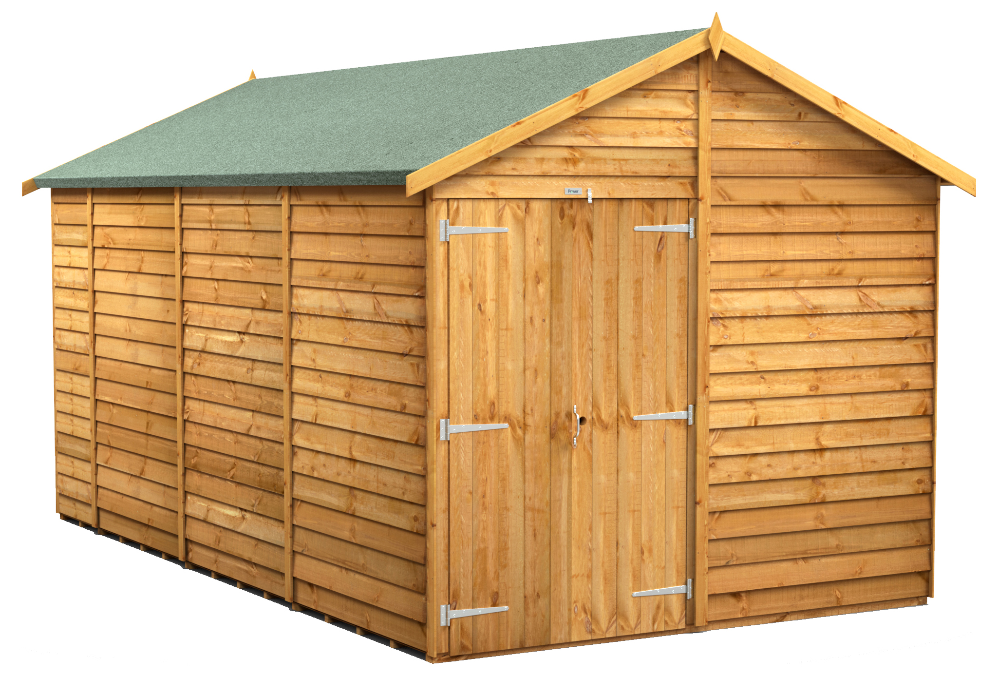 Powersheds Double Door Apex Overlap Dip Treated Windowless Shed - 14 x 8ft