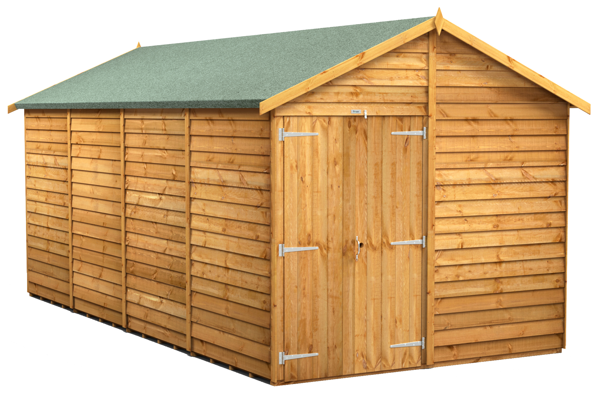 Powersheds Double Door Apex Overlap Dip Treated Windowless Shed - 16 x 8ft