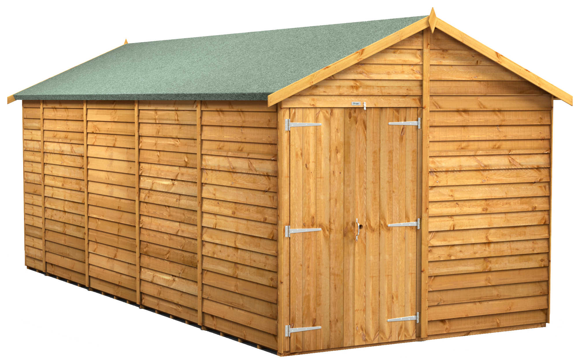 Powersheds Double Door Apex Overlap Dip Treated Windowless Shed - 18 x 8ft