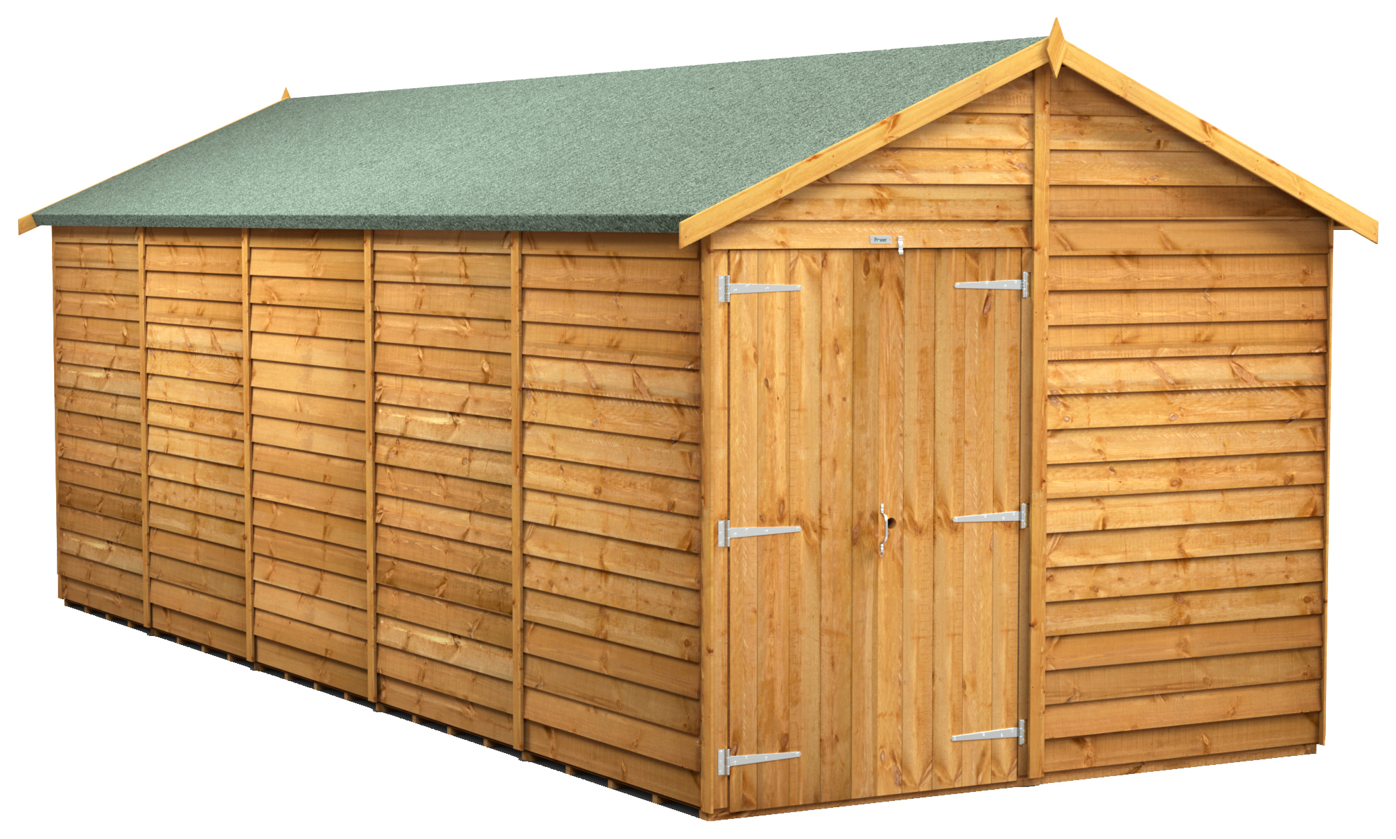 Powersheds Double Door Apex Overlap Dip Treated Windowless Shed - 20 x 8ft