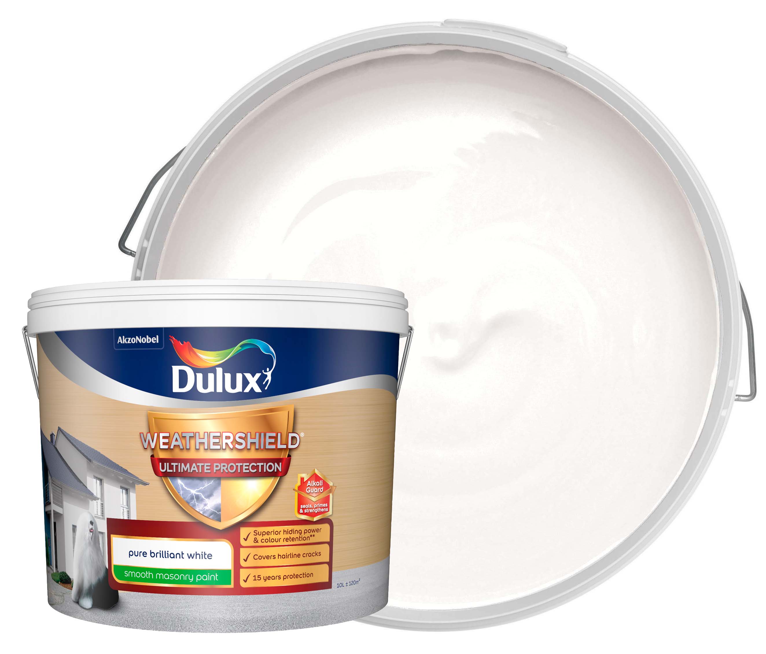 Image of Dulux Weathershield Ultimate Protect Smooth Masonry Paint - Pure Brilliant White - 10L