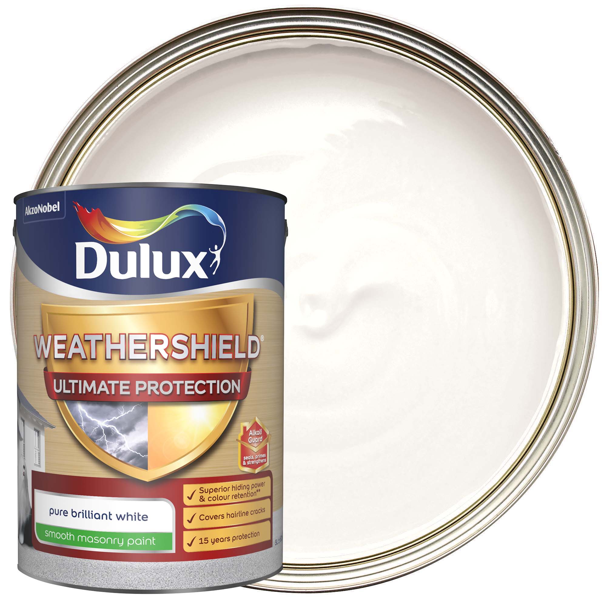 Image of Dulux Weathershield Ultimate Protect Smooth Masonry Paint - Pure Brilliant White - 5L