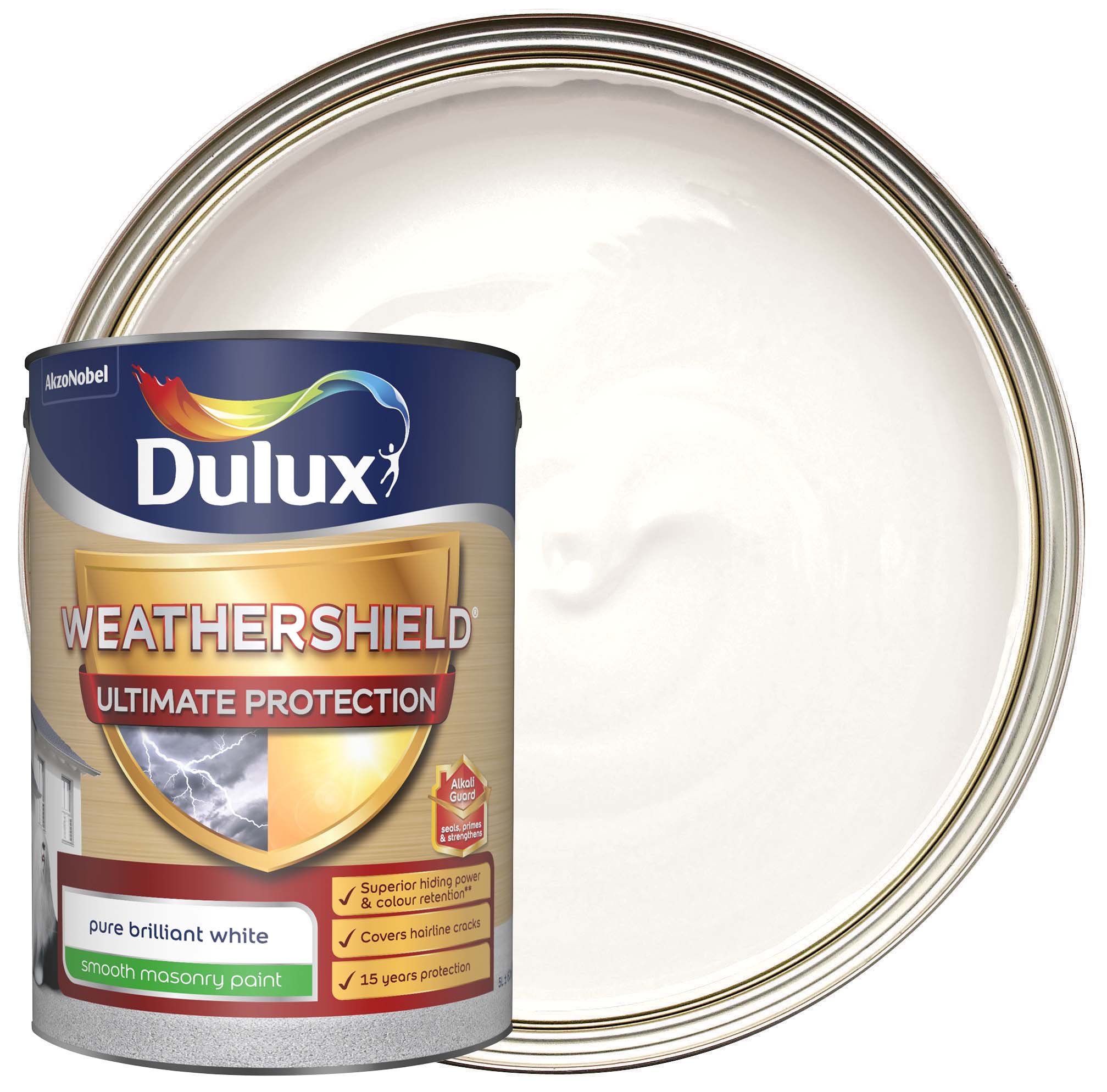 Dulux Weathershield Ultimate Protect Smooth Masonry Paint - Pure Brilliant White - 5L