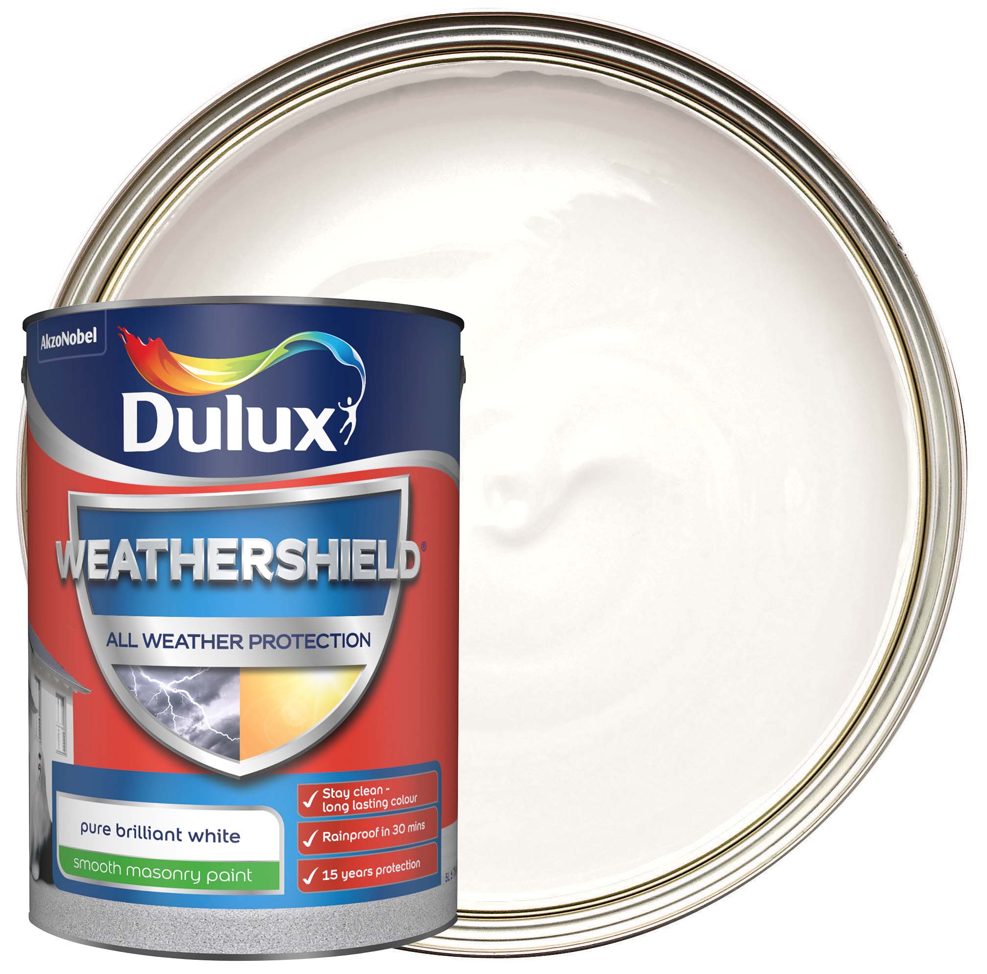 Dulux Weathershield All Weather Purpose Smooth Paint - Pure Brilliant White - 5L