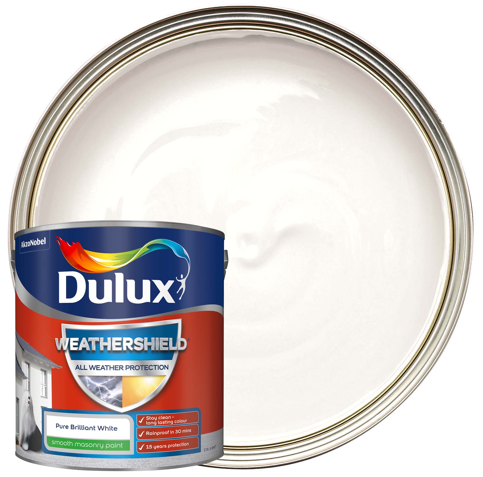 Image of Dulux Weathershield All Weather Purpose Smooth Paint - Pure Brilliant White - 2.5L
