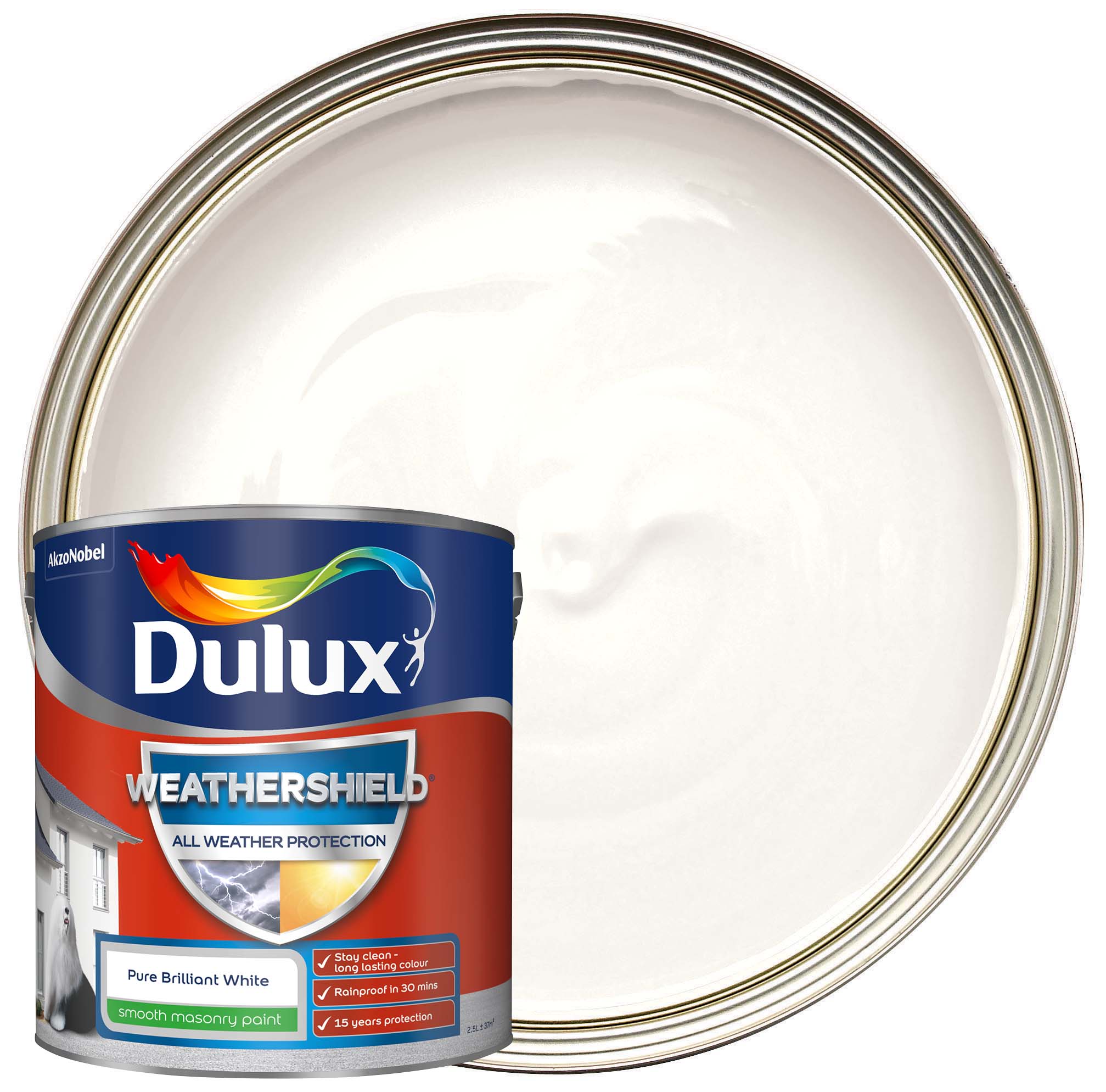 Dulux Weathershield All Weather Purpose Smooth Paint - Pure Brilliant White - 2.5L