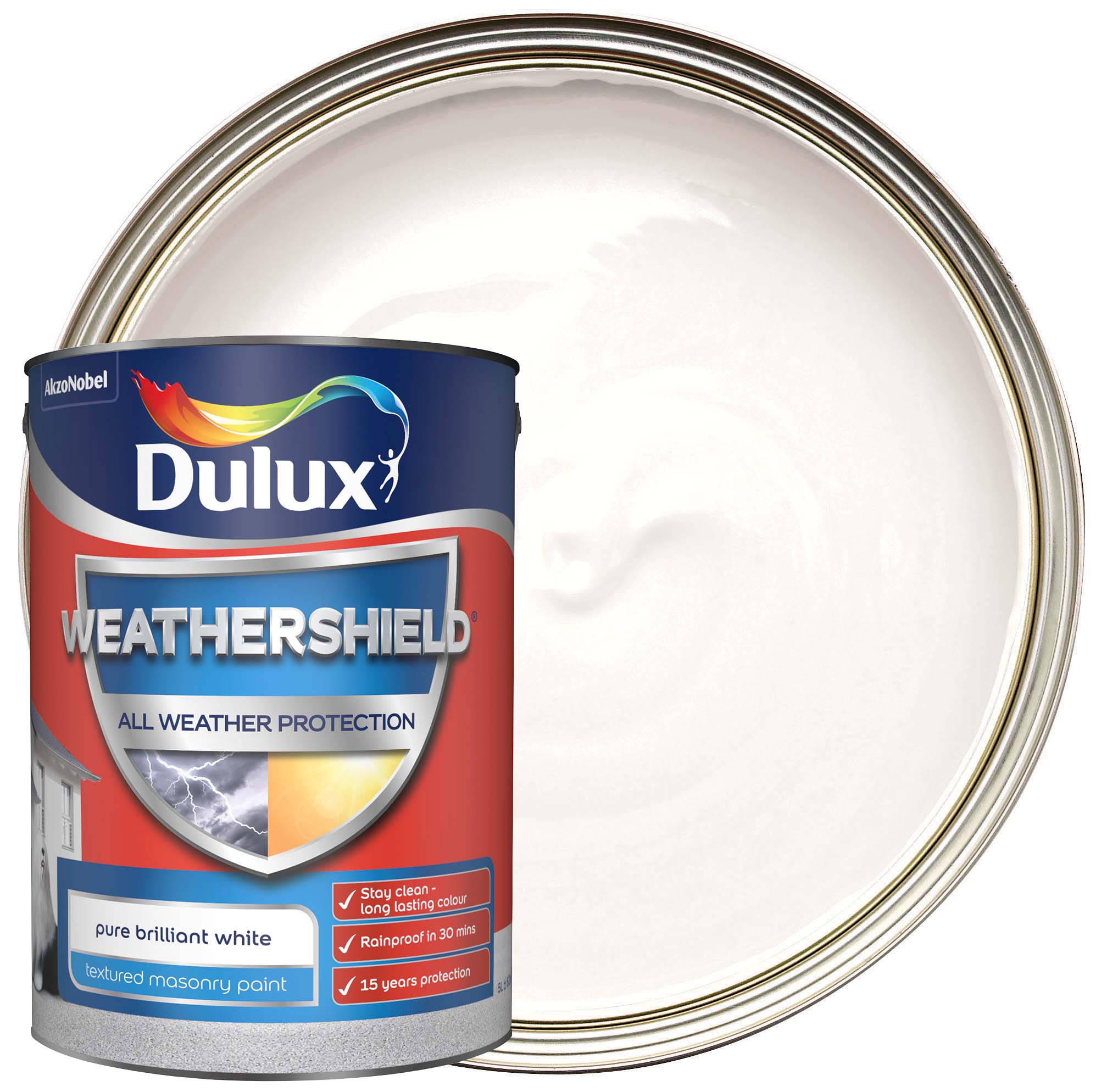 Image of Dulux Weathershield All Weather Purpose Textured Paint - Pure Brilliant White - 5L