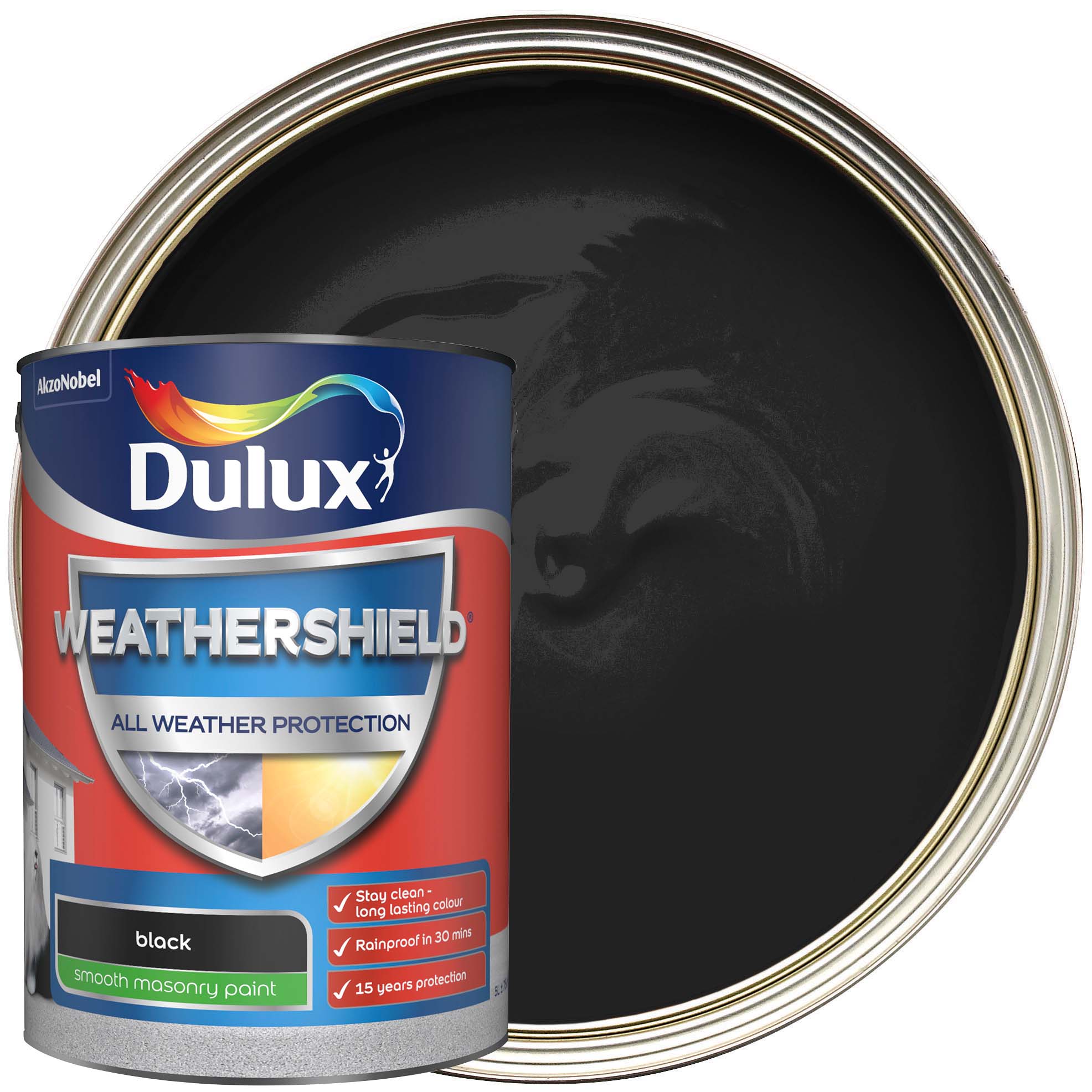 Image of Dulux Weathershield All Weather Purpose Smooth Paint - Black - 5L