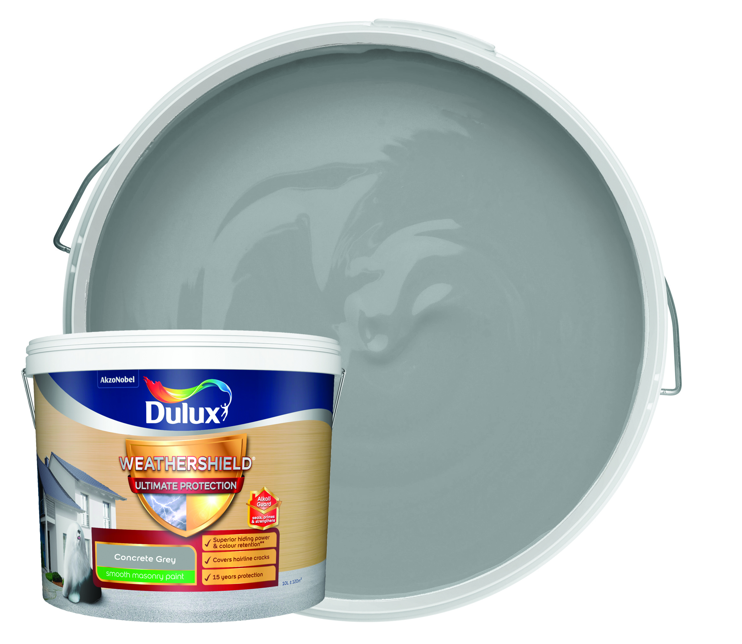 Image of Dulux Weathershield Ultimate Protect Masonry Paint - Concrete Grey - 10L