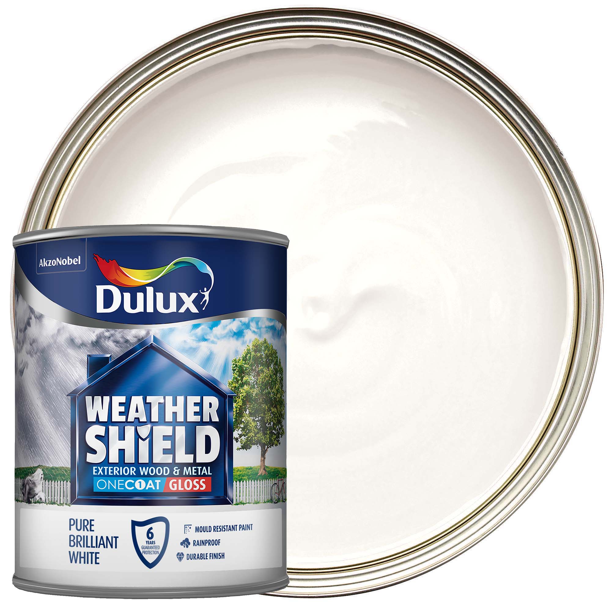 Image of Dulux Weathershield One Coat Gloss Paint - Pure Brilliant White - 750ml
