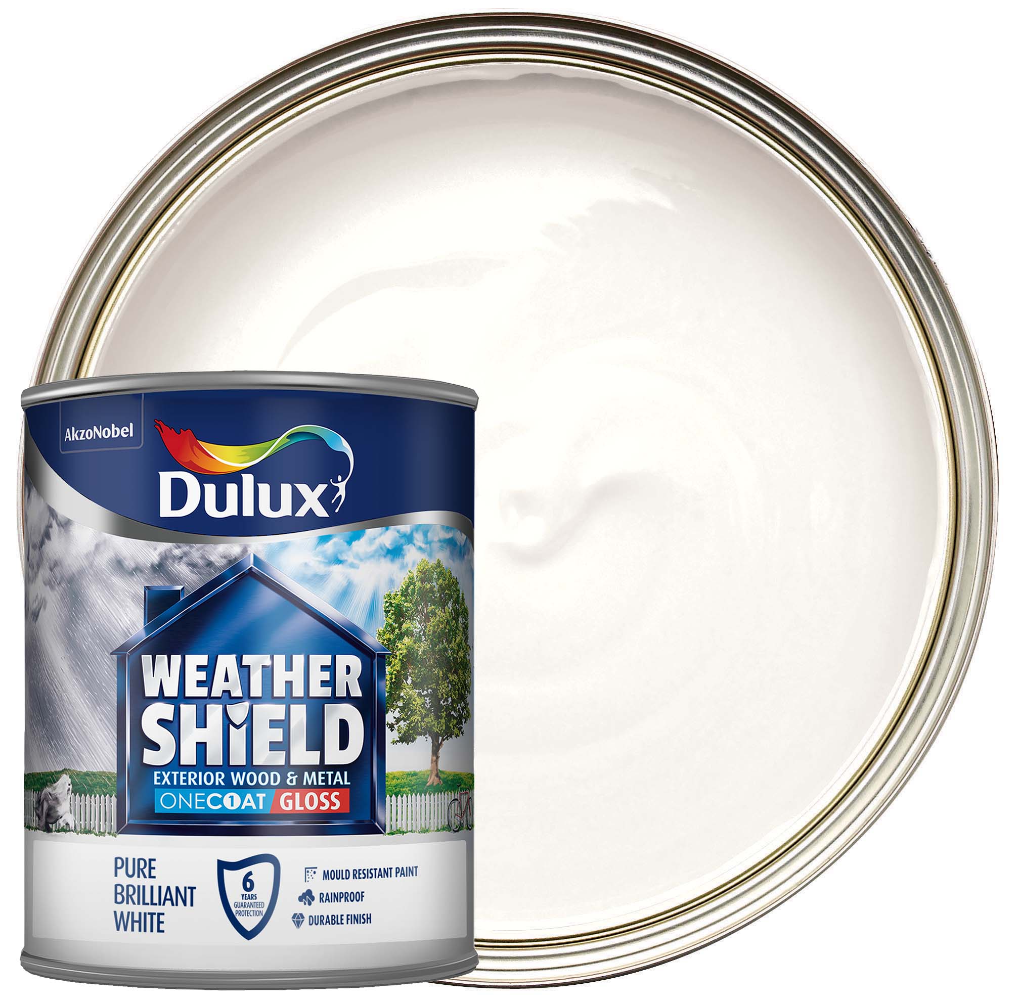 Dulux Weathershield One Coat Gloss Paint - Pure Brilliant White - 750ml