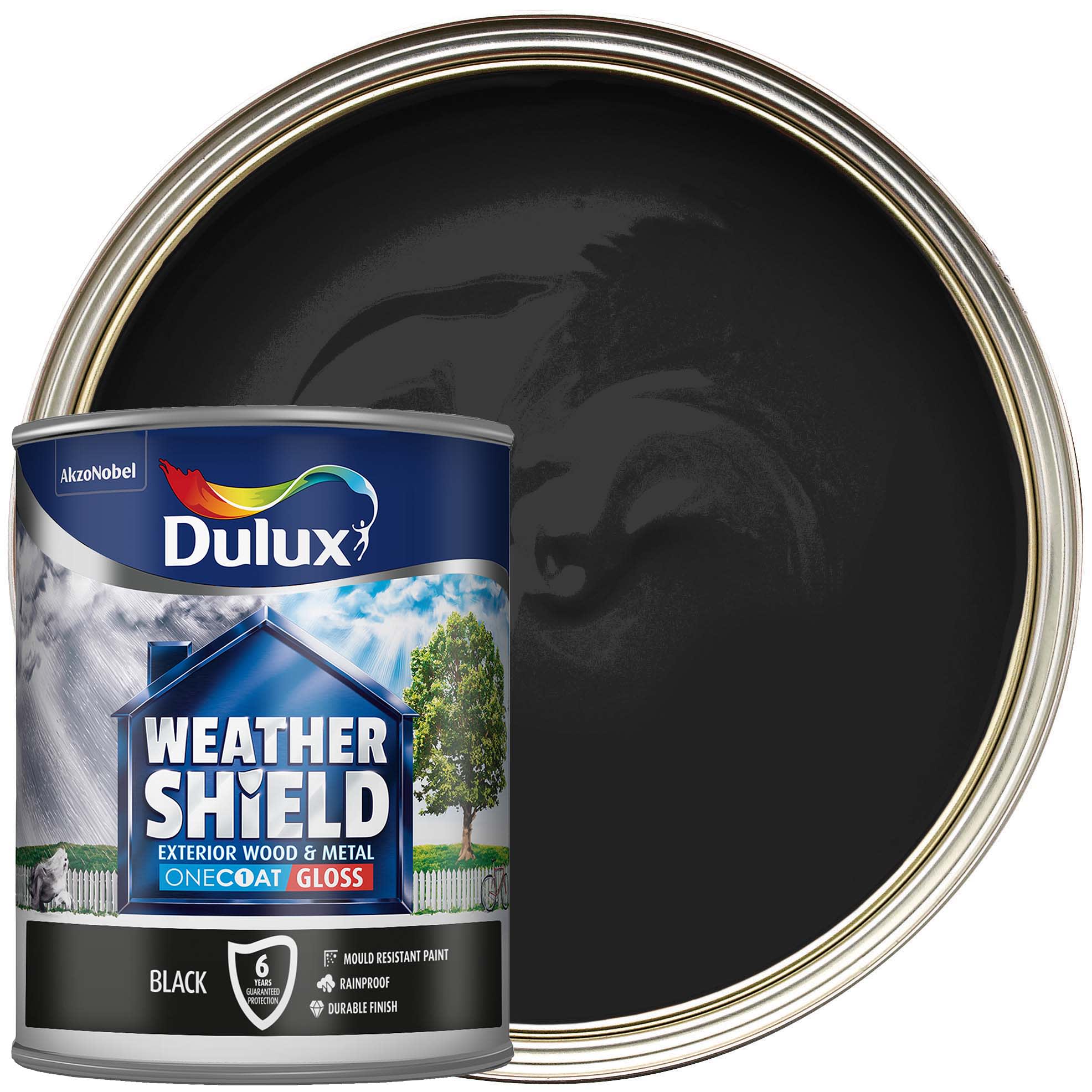 Dulux Weathershield One Coat Gloss Paint Black 750ml Wickes.co.uk