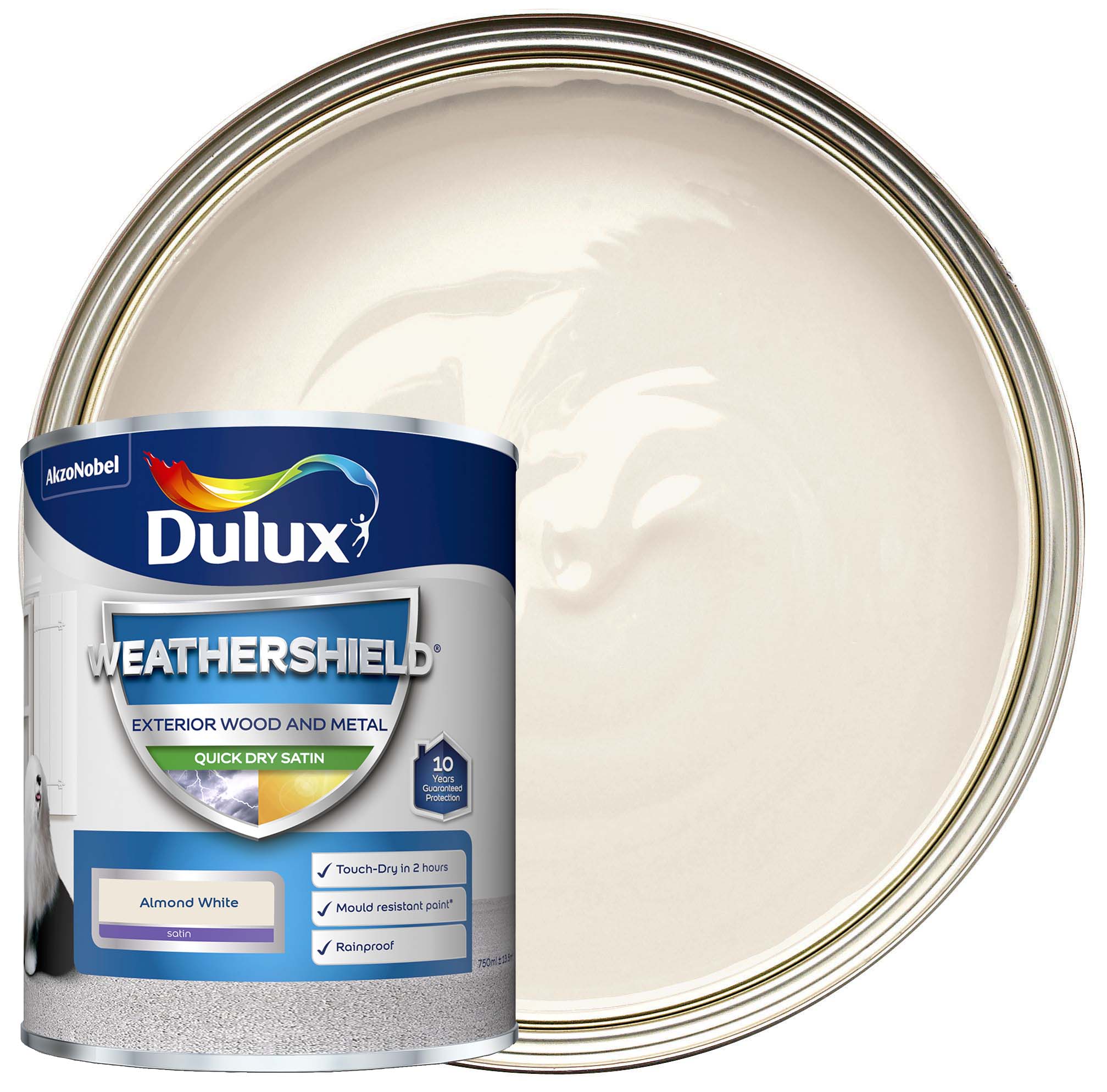 Image of Dulux Weathershield Quick Dry Satin Paint - Almond White - 750ml
