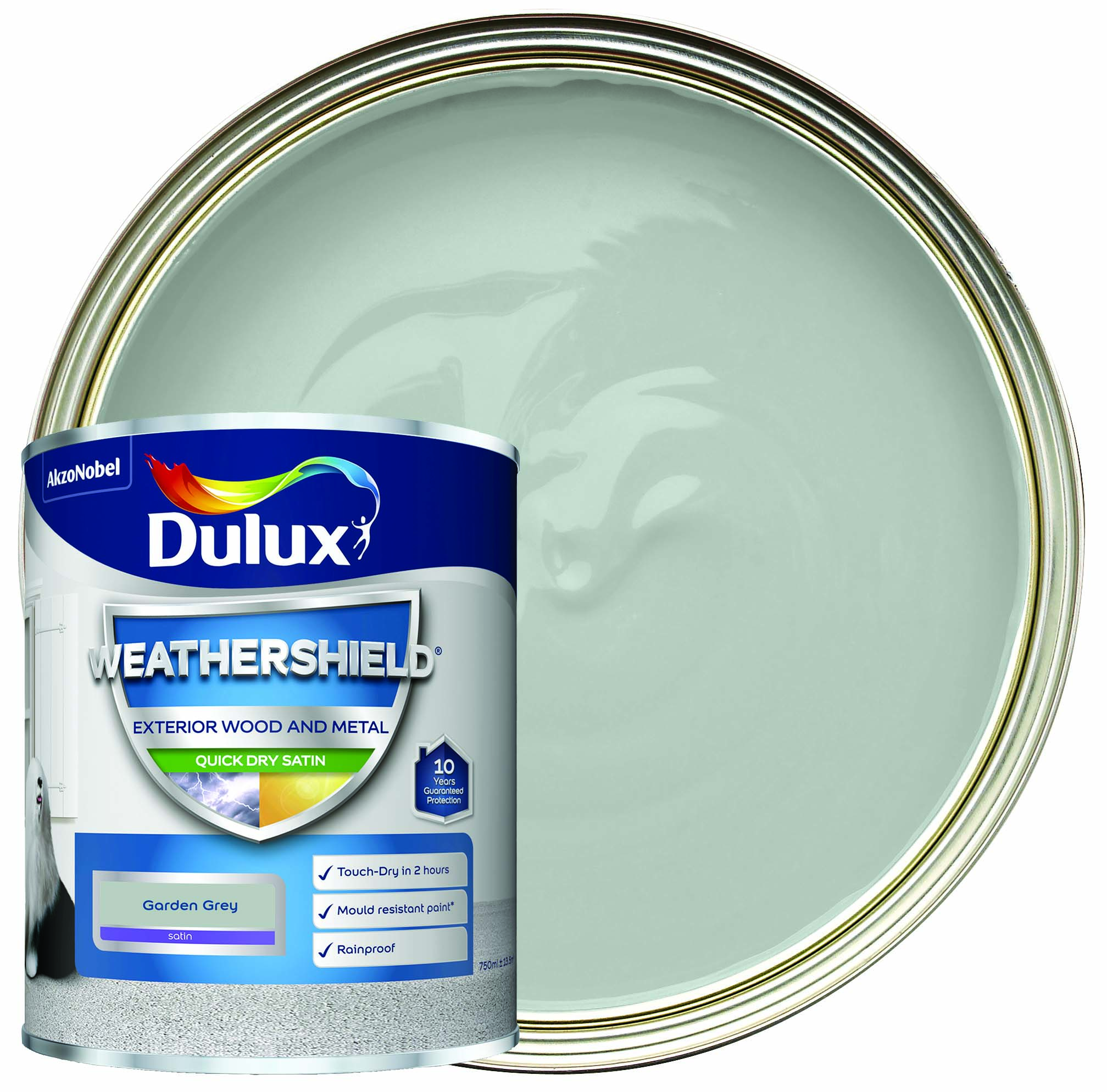 Image of Dulux Weathershield Quick Dry Satin Paint - Garden Grey - 750ml