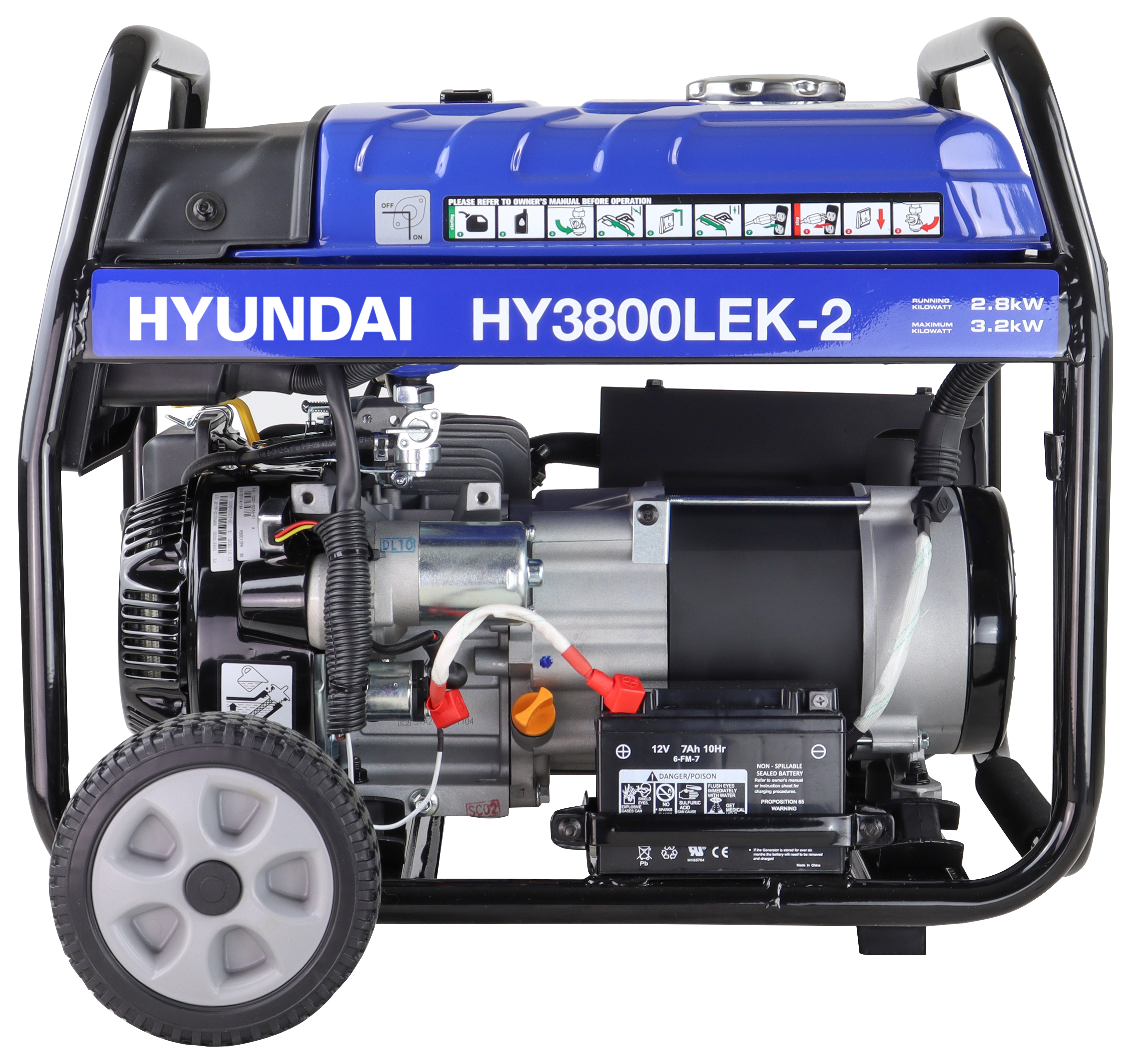 Hyundai HY3800LEK-2 115V/230V Long Run E-START Petrol Generator with Wheelkit - 3200W