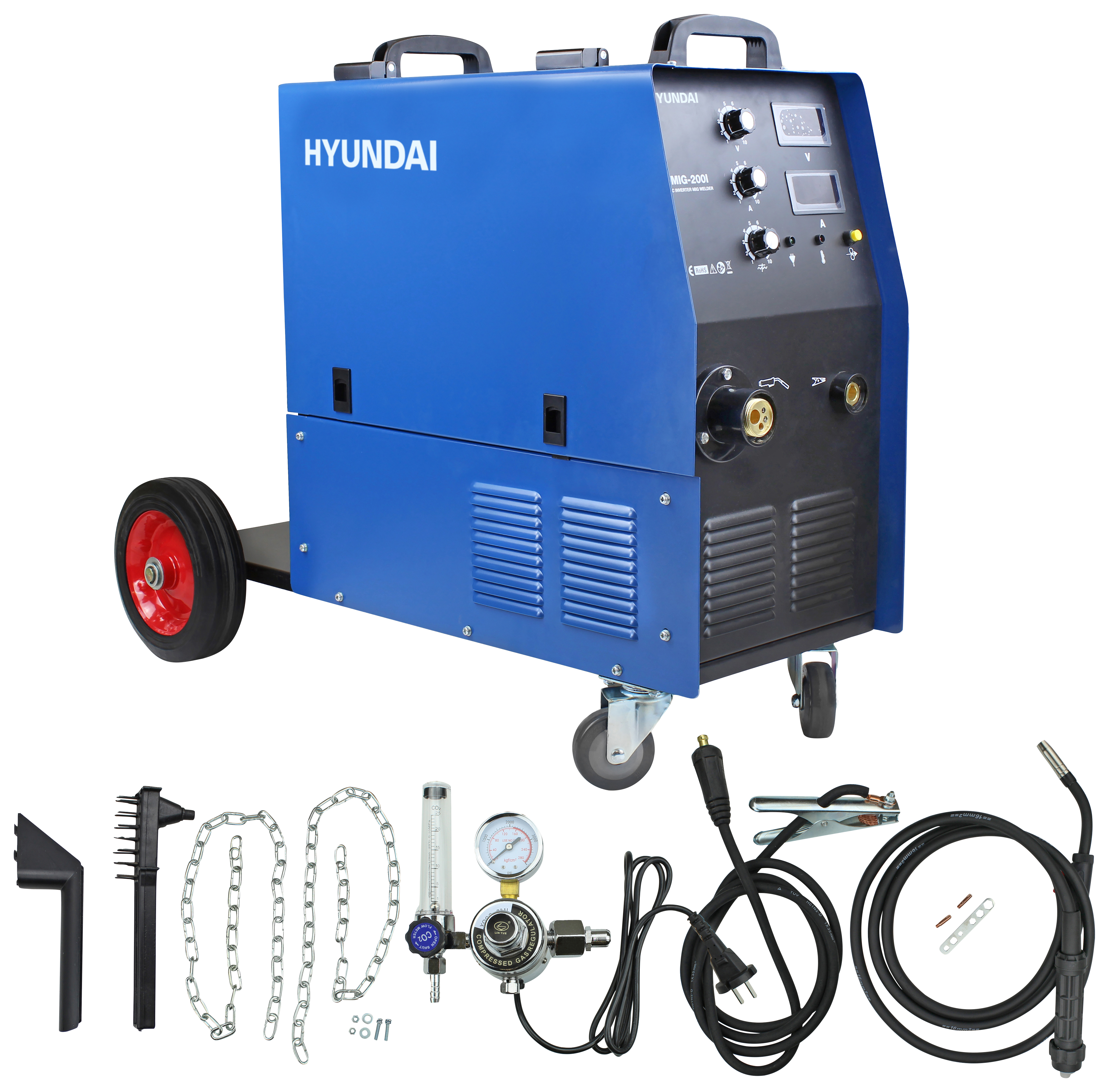 Image of Hyundai HYMIG200I 200AMP Mig Welder with Wheels & Cylinder Carrier