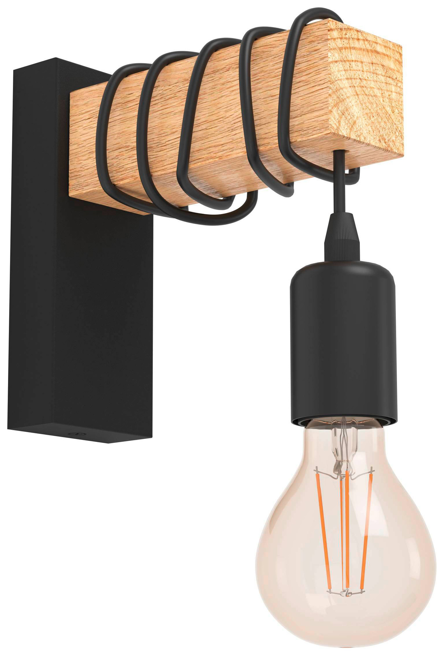 Image of Eglo Townshend Black & Natural Wood Wall Light