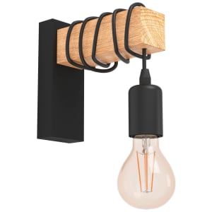 Image of Eglo Townshend Black & Natural Wood Wall Light