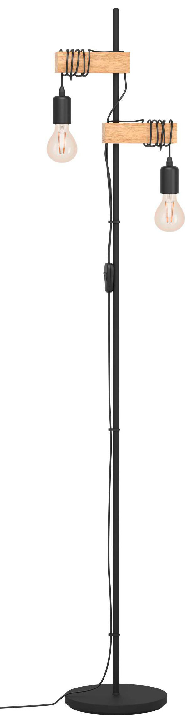 Image of Eglo Townshend Black & Natural Wood Floor Lamp