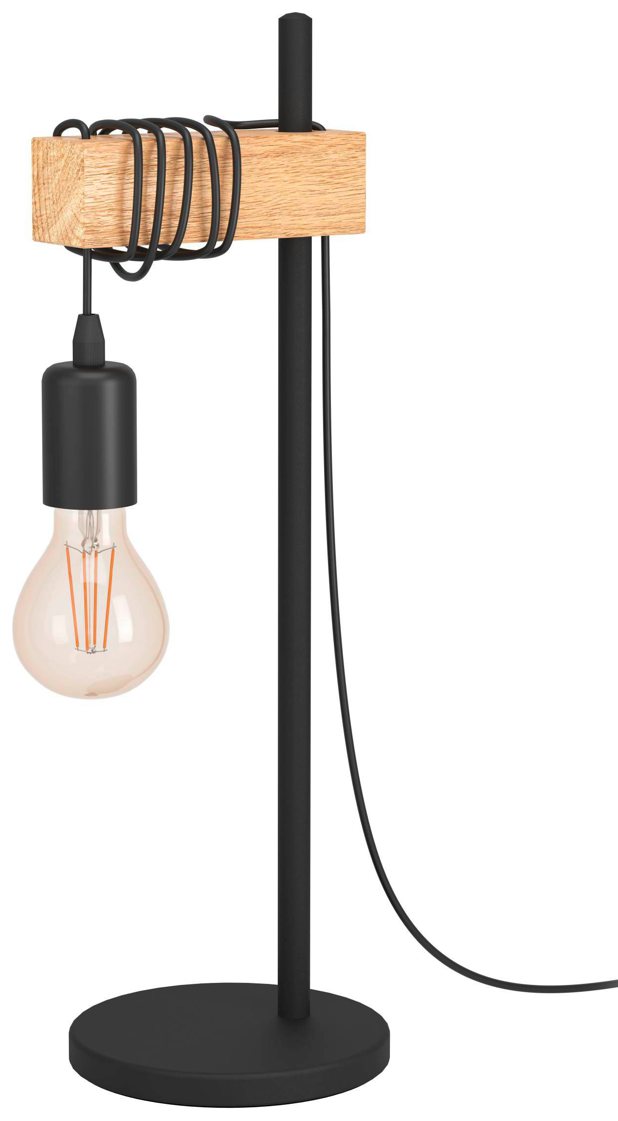 Image of Eglo Townshend Black & Natural Wood Table Lamp