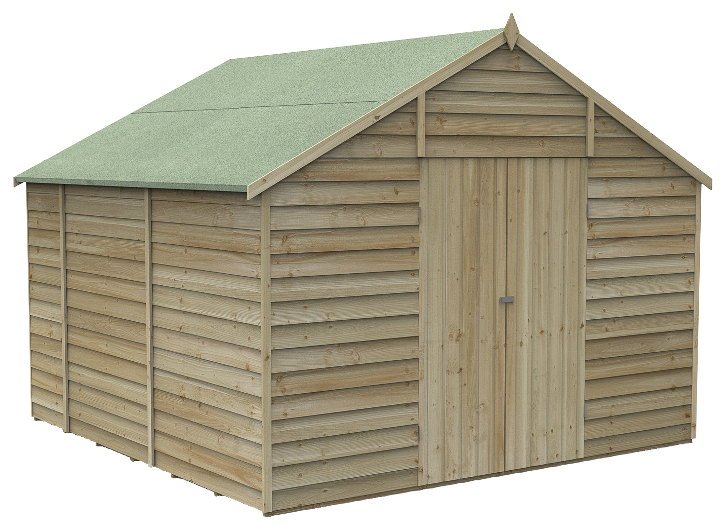 Forest Garden 10 x 10ft 4Life Apex Overlap Pressure Treated Double Door Windowless Shed with Base