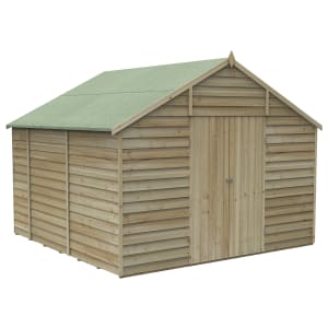 Forest Garden 10 x 10ft 4Life Apex Overlap Pressure Treated Double Door Windowless Shed with Base
