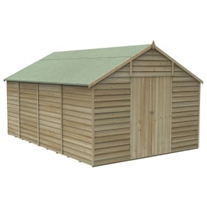 Forest Garden 10 x 15ft 4Life Apex Overlap Pressure Treated Double Door Windowless Shed with Assembly