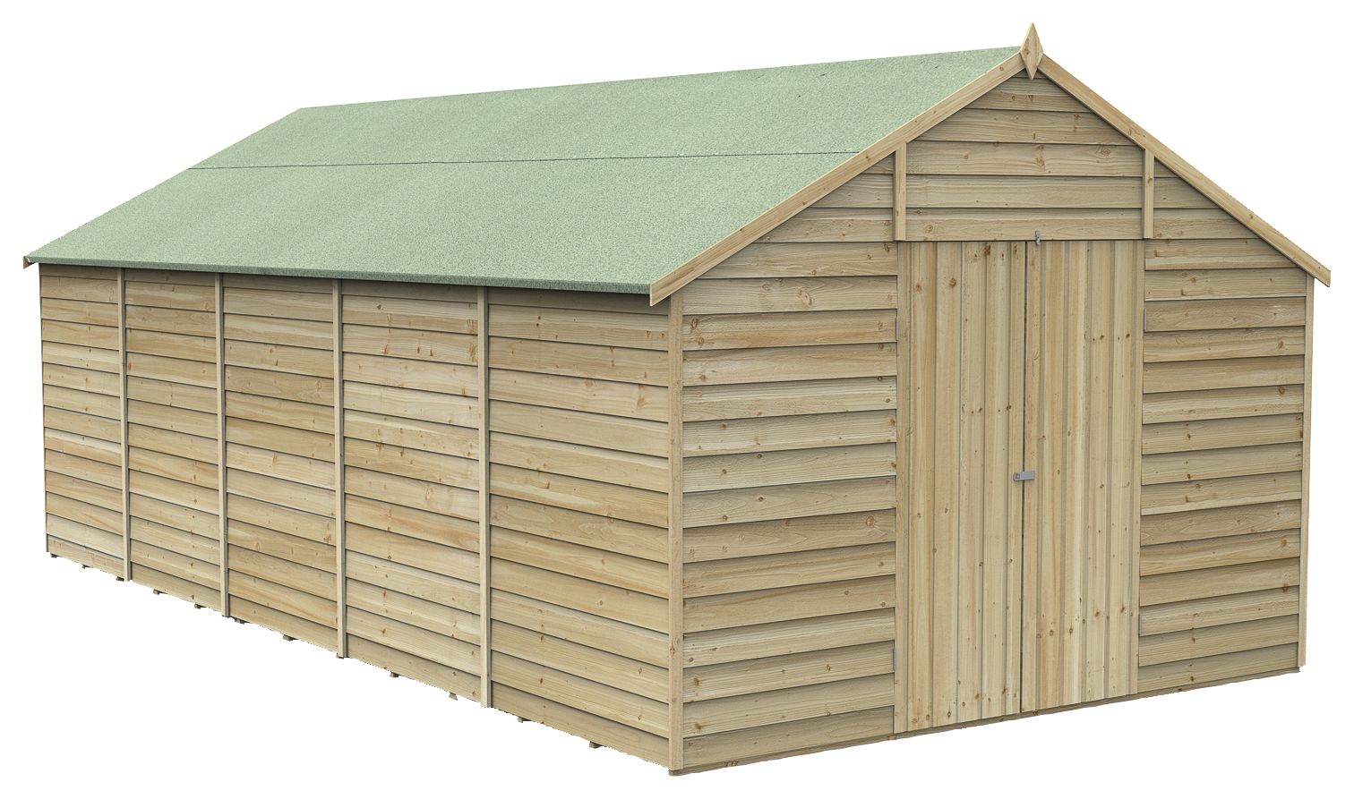 Forest Garden 10 x 20ft 4Life Apex Overlap Pressure Treated Double Door Windowless Shed with Base