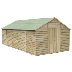 Forest Garden 10 x 20ft 4Life Apex Overlap Pressure Treated Double Door Windowless Shed with Base