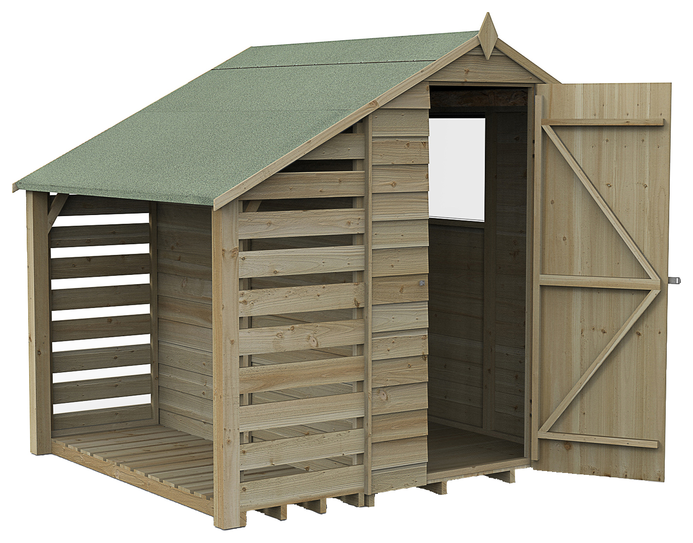 Forest Garden 6 x 4ft 4Life Apex Overlap Pressure Treated Shed with Lean-To and Assembly