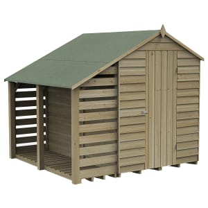 Forest Garden 7 x 5ft 4Life Apex Overlap Pressure Treated Windowless Shed with Lean-To and Assembly